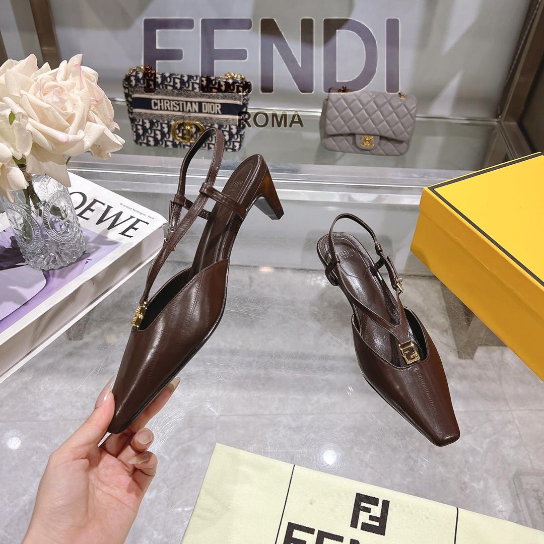 Fendi FFold Brown Eel Leather Low-heeled Slingbacks - PerfectKickZ
