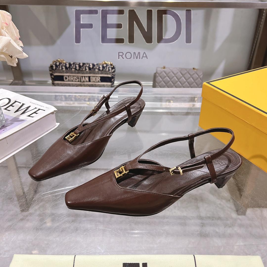 Fendi FFold Brown Eel Leather Low-heeled Slingbacks - PerfectKickZ
