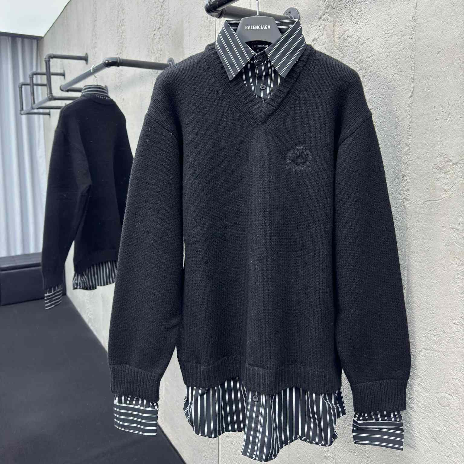 Balenciaga Layered Shirt V-Neck Sweater In Black - PerfectKickZ
