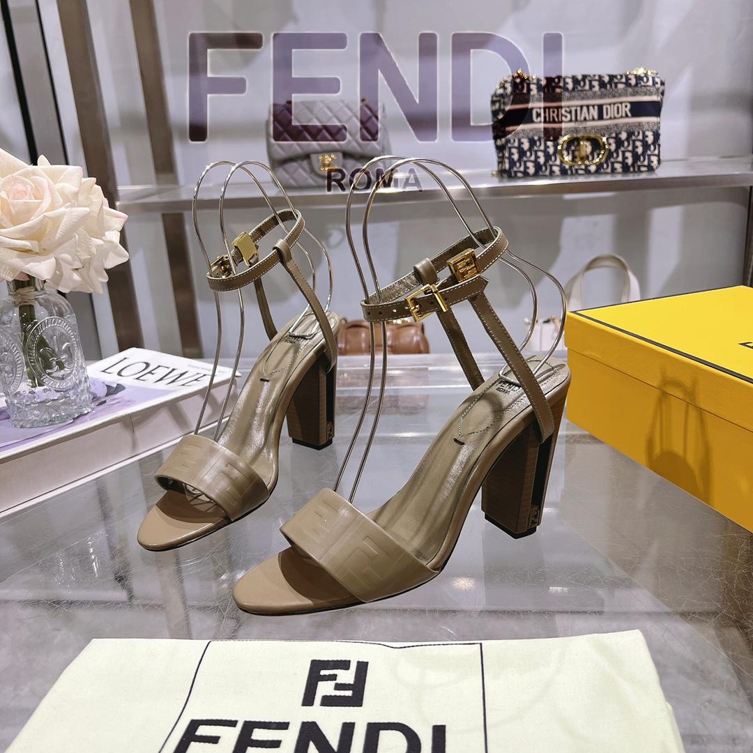 Fendi Delfina Green FF Nappa Leather High-heeled Sandals - PerfectKickZ