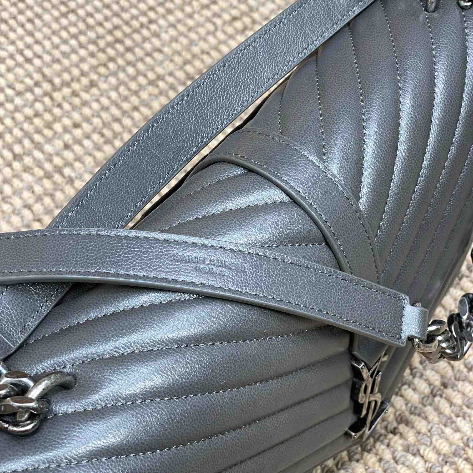 Saint Laurent Gray Matelassé Sheepskin Large College Bag  32cm - PerfectKickZ