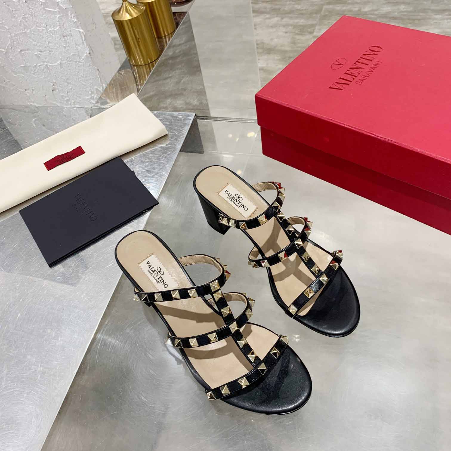 Valenti Rockstud Calfskin Leather Slide Sandal  - PerfectKickZ