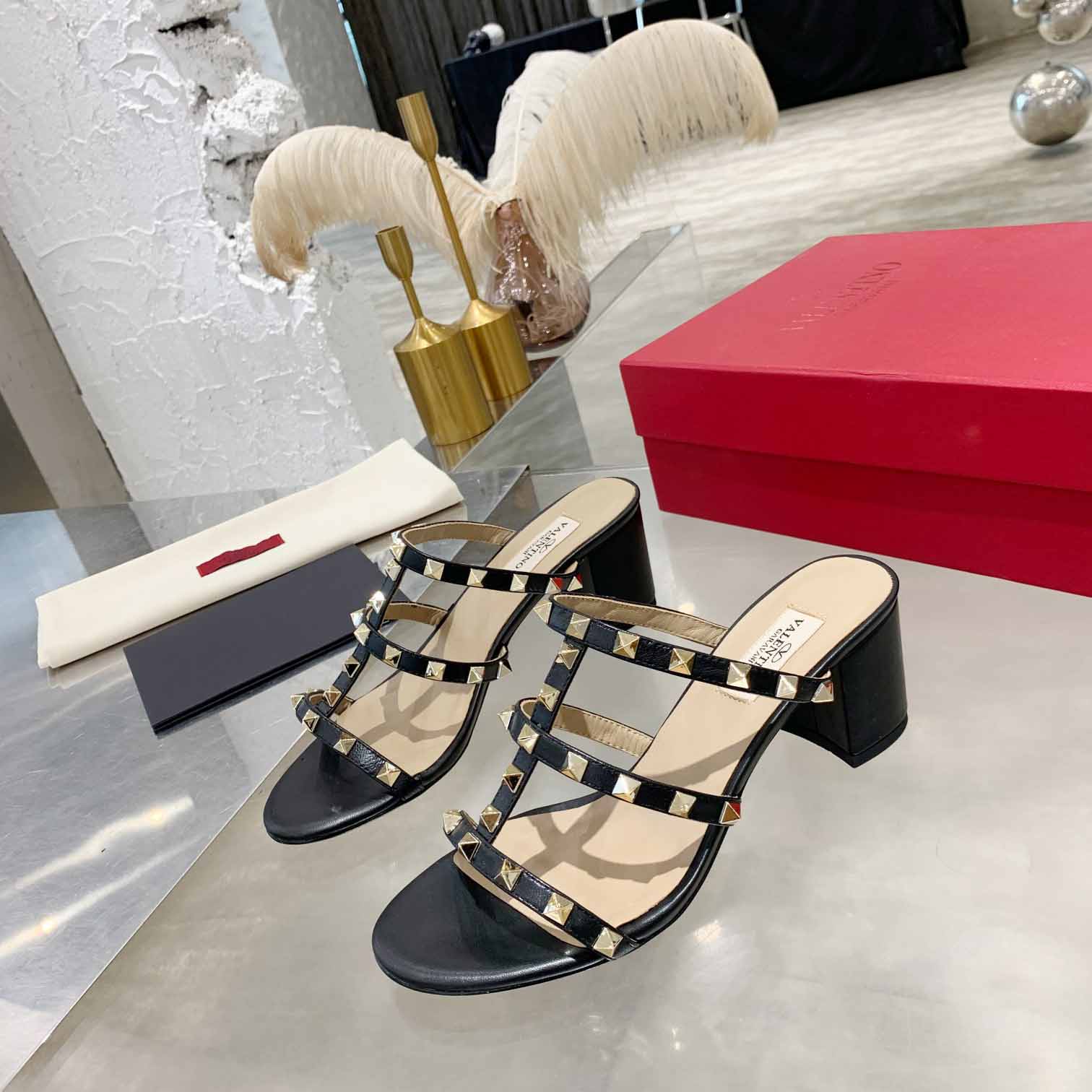 Valenti Rockstud Calfskin Leather Slide Sandal  - PerfectKickZ