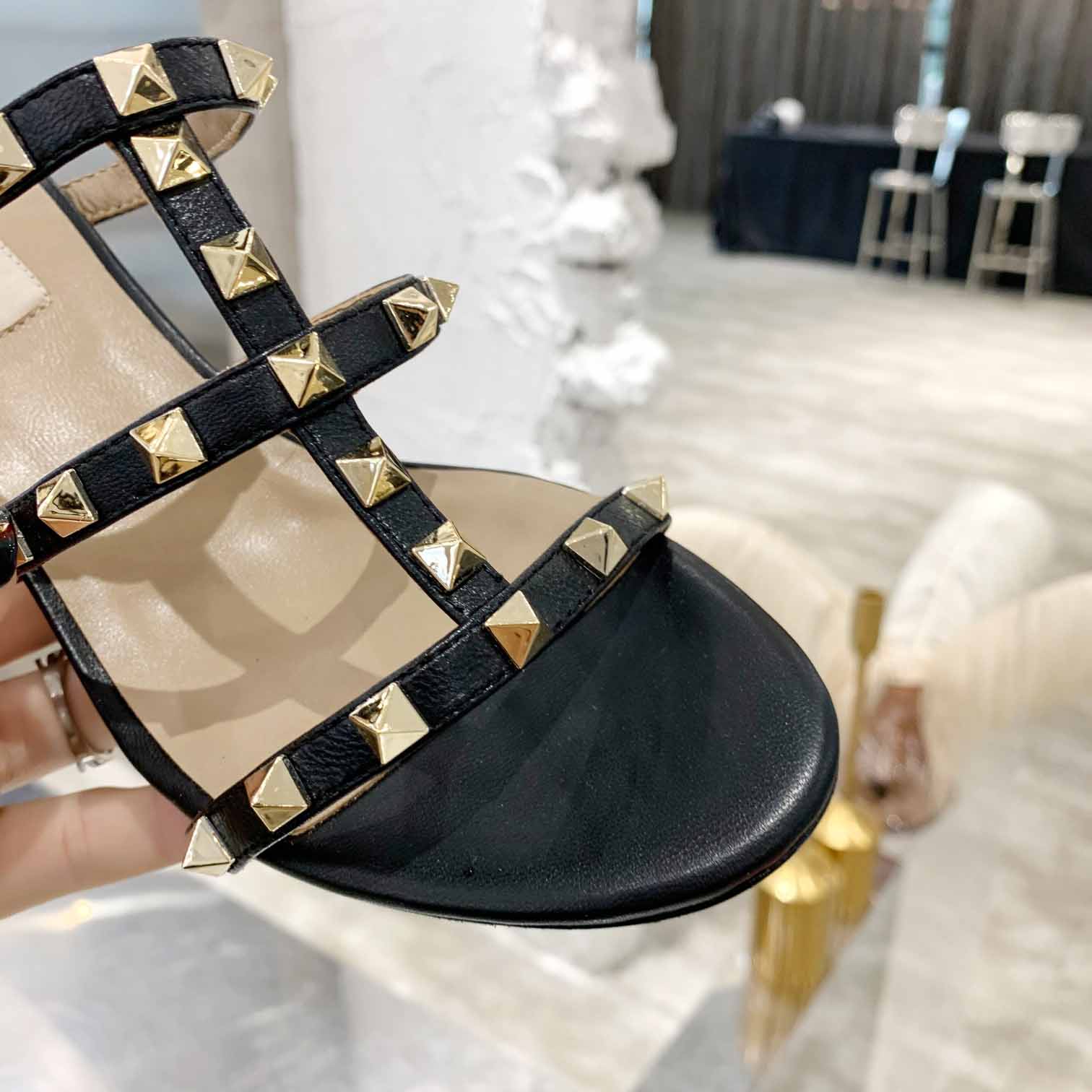 Valenti Rockstud Calfskin Leather Slide Sandal  - PerfectKickZ