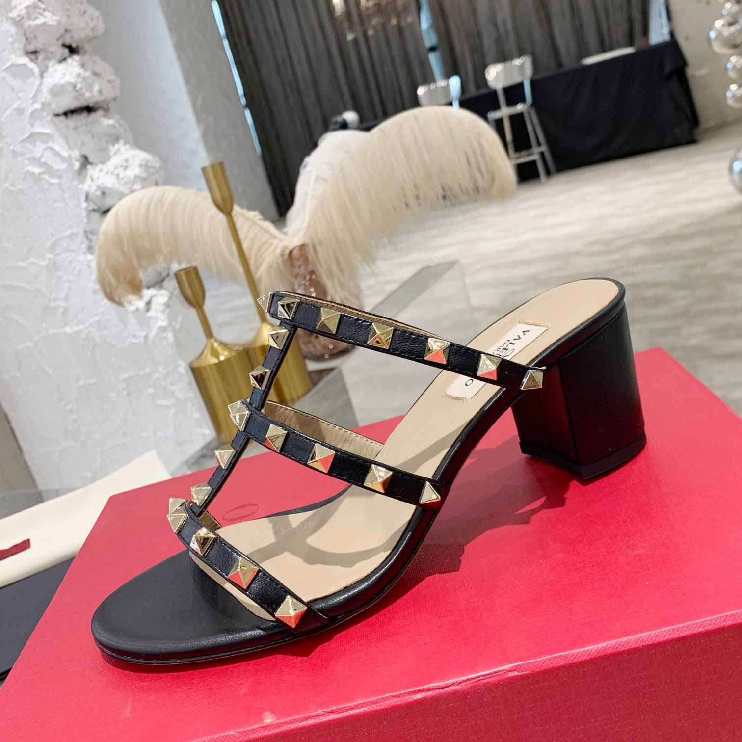 Valenti Rockstud Calfskin Leather Slide Sandal  - PerfectKickZ