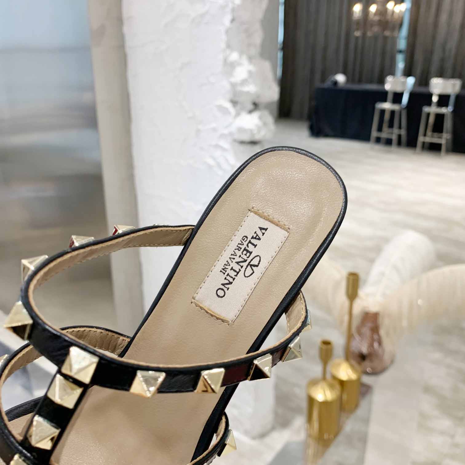 Valenti Rockstud Calfskin Leather Slide Sandal  - PerfectKickZ