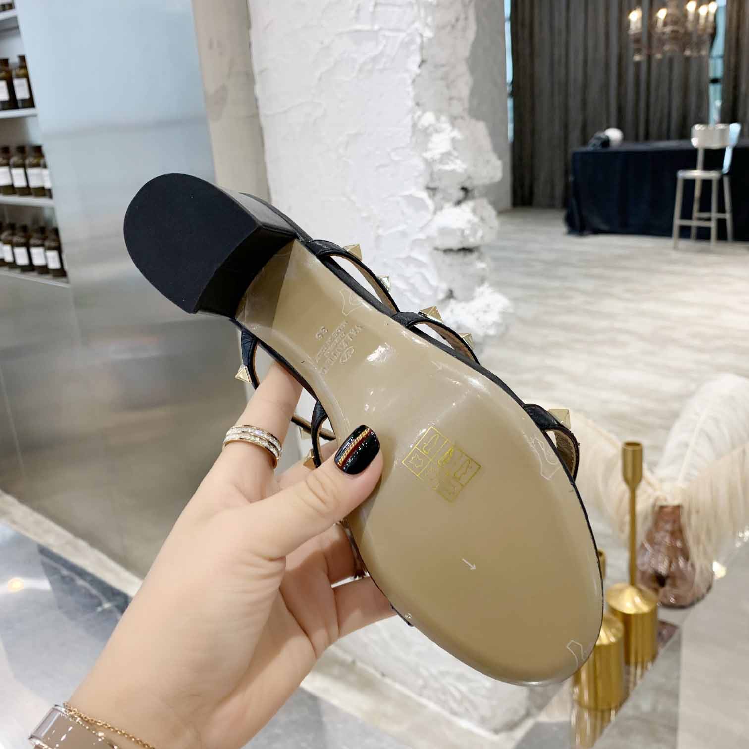 Valenti Rockstud Calfskin Leather Slide Sandal  - PerfectKickZ