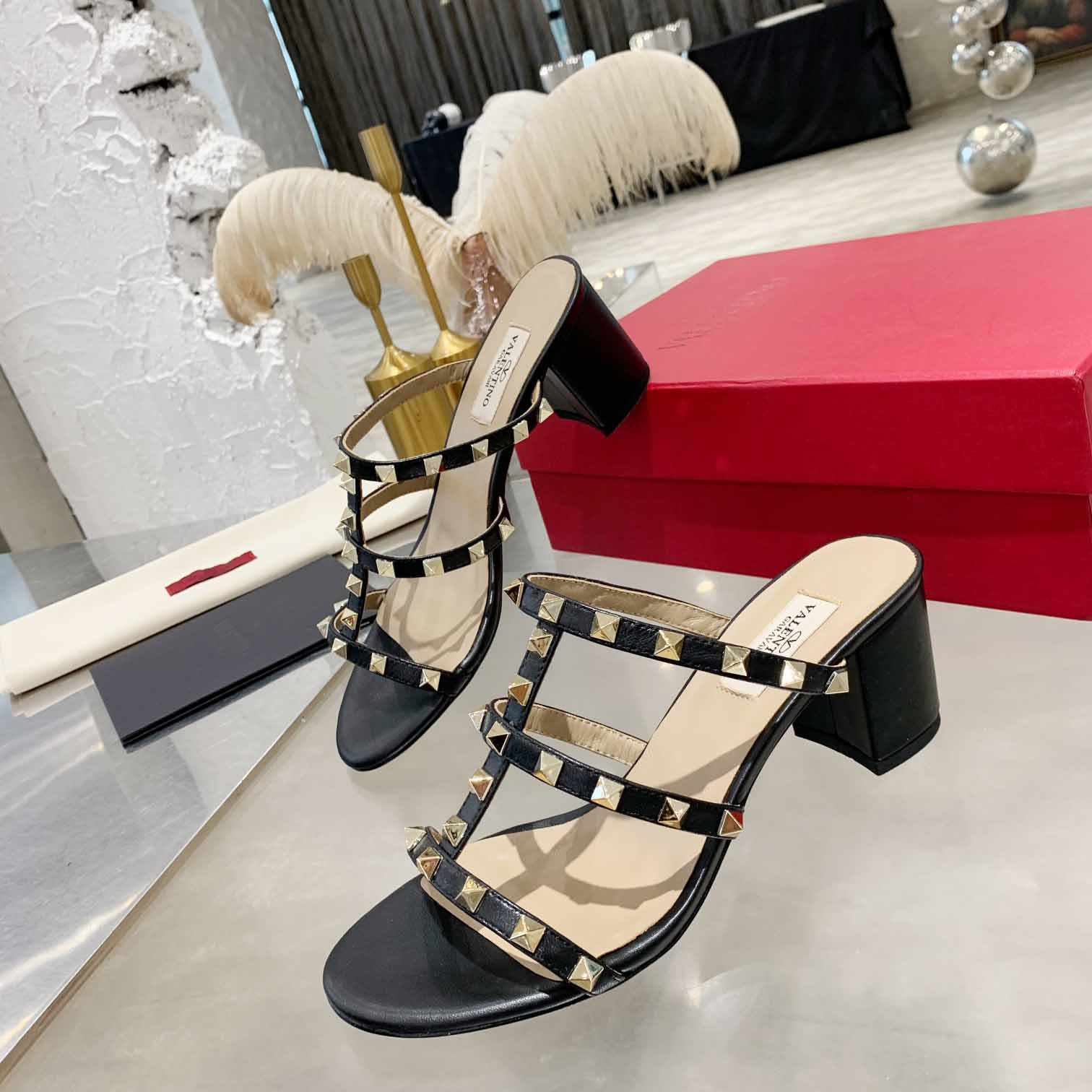 Valenti Rockstud Calfskin Leather Slide Sandal  - PerfectKickZ