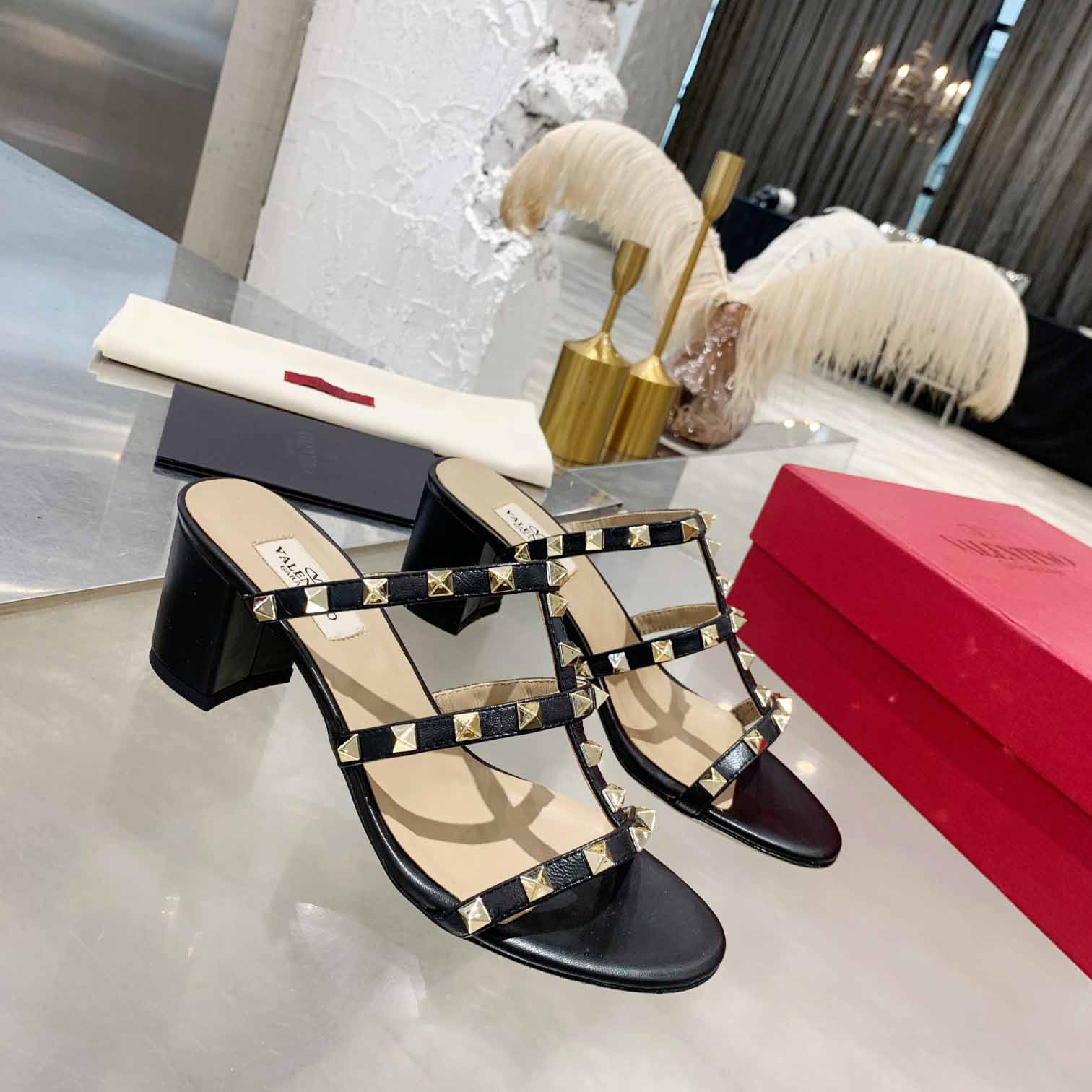 Valenti Rockstud Calfskin Leather Slide Sandal  - PerfectKickZ