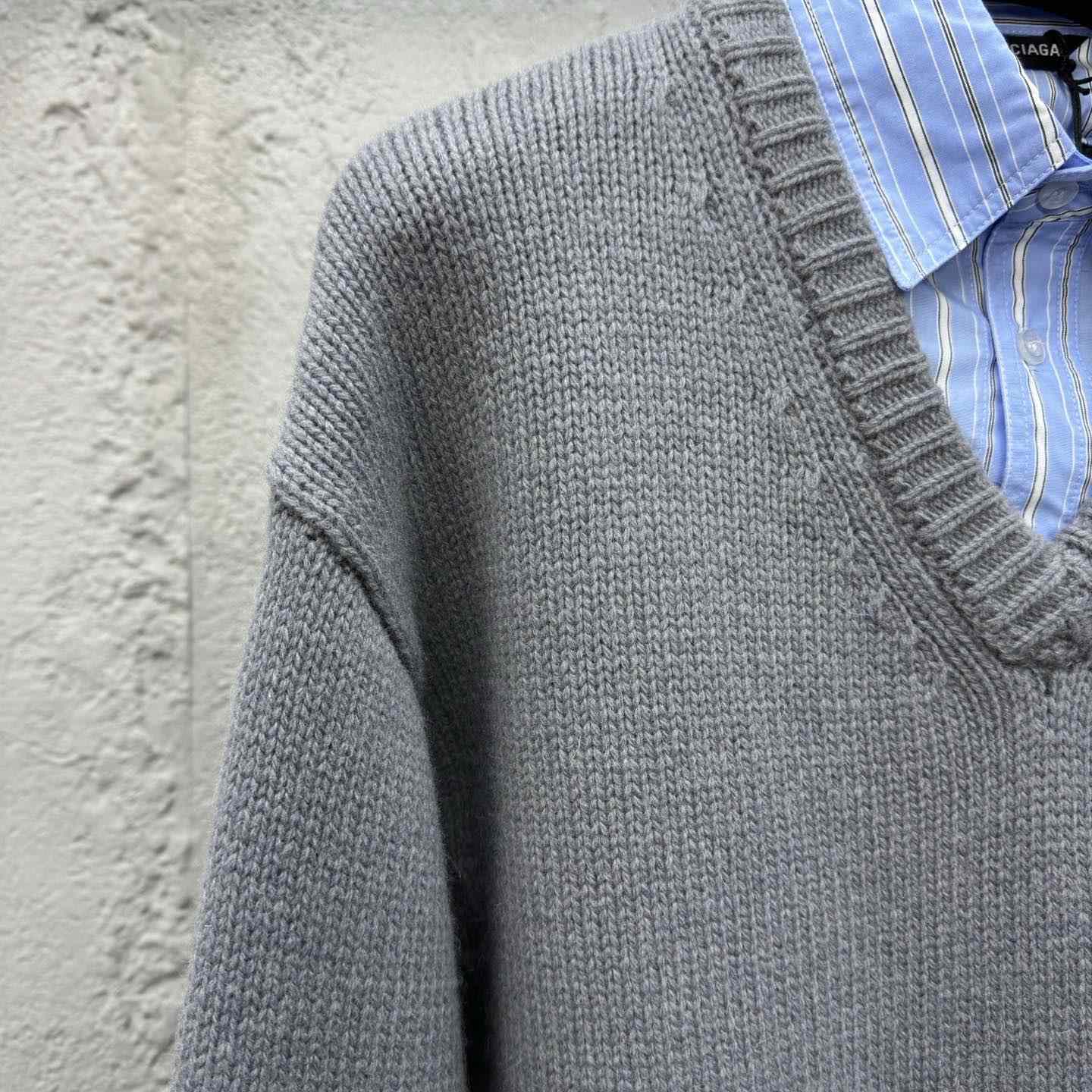 Balenciaga Layered Shirt V-Neck Sweater In Grey - PerfectKickZ
