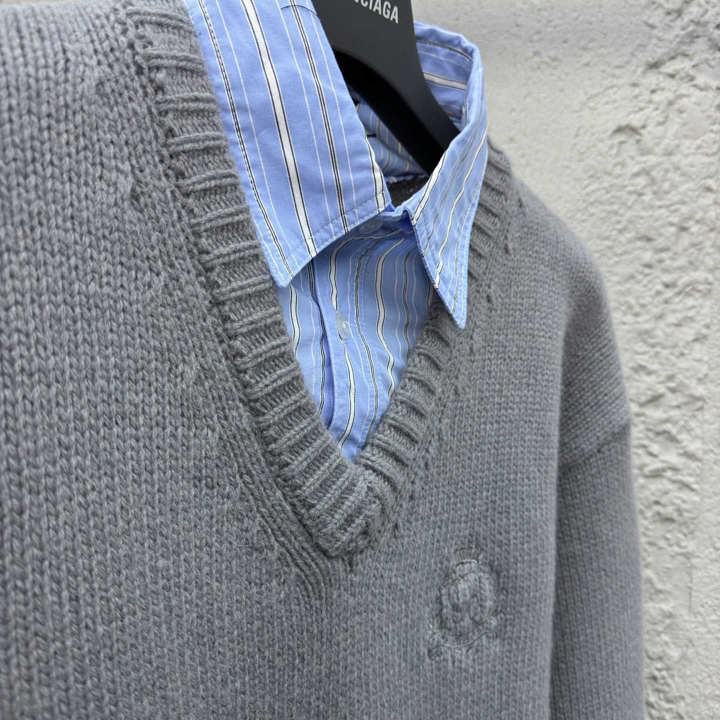 Balenciaga Layered Shirt V-Neck Sweater In Grey - PerfectKickZ