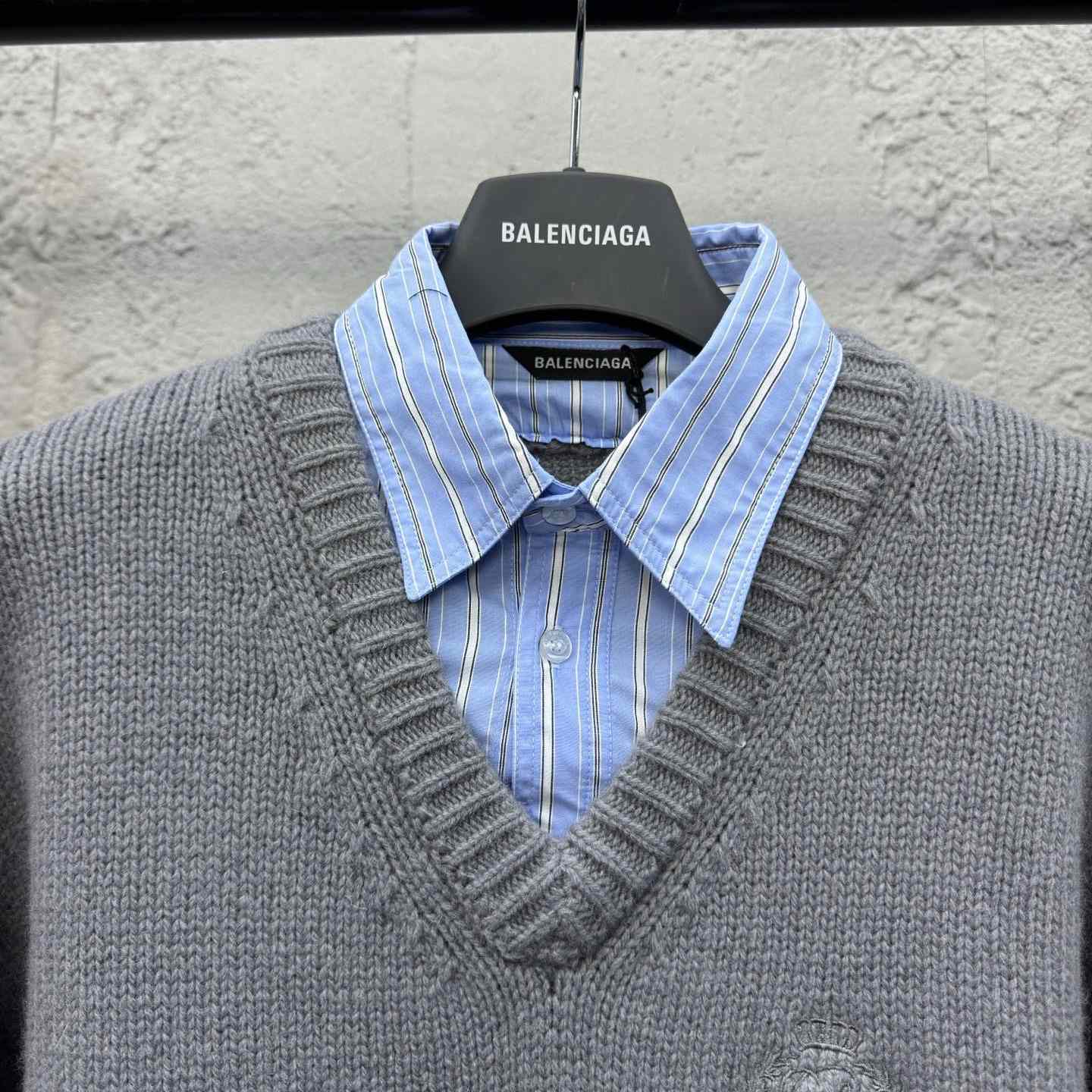 Balenciaga Layered Shirt V-Neck Sweater In Grey - PerfectKickZ