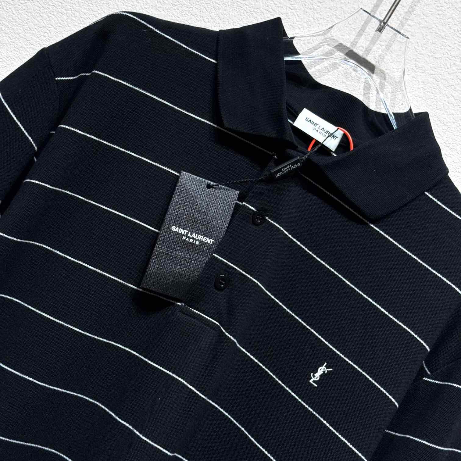 Saint Laurent Cassandre Polo Shirt In Striped Pique - PerfectKickZ