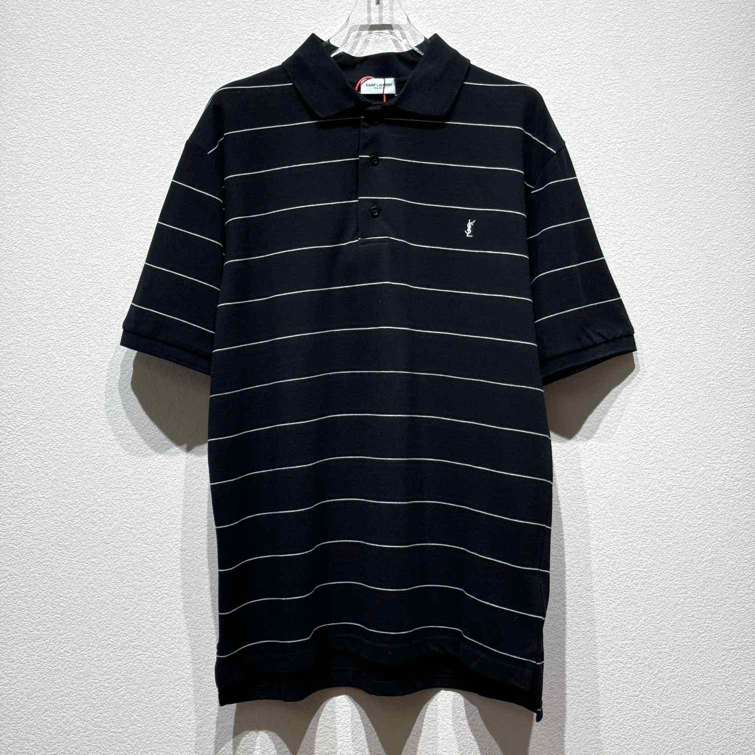 Saint Laurent Cassandre Polo Shirt In Striped Pique - PerfectKickZ