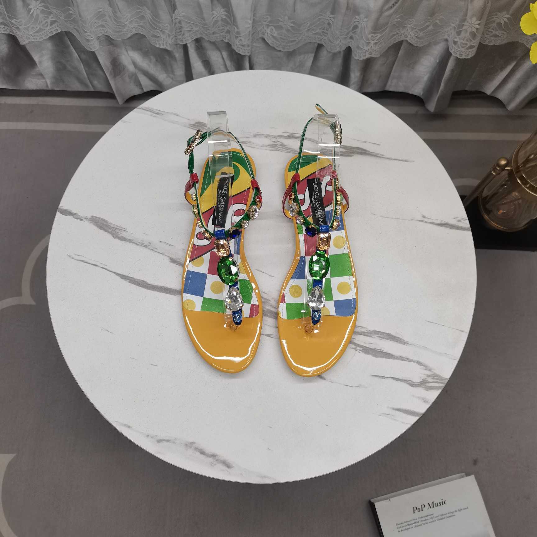Dolce & Gabbana Embellished Patent Leather Thong Sandals - PerfectKickZ