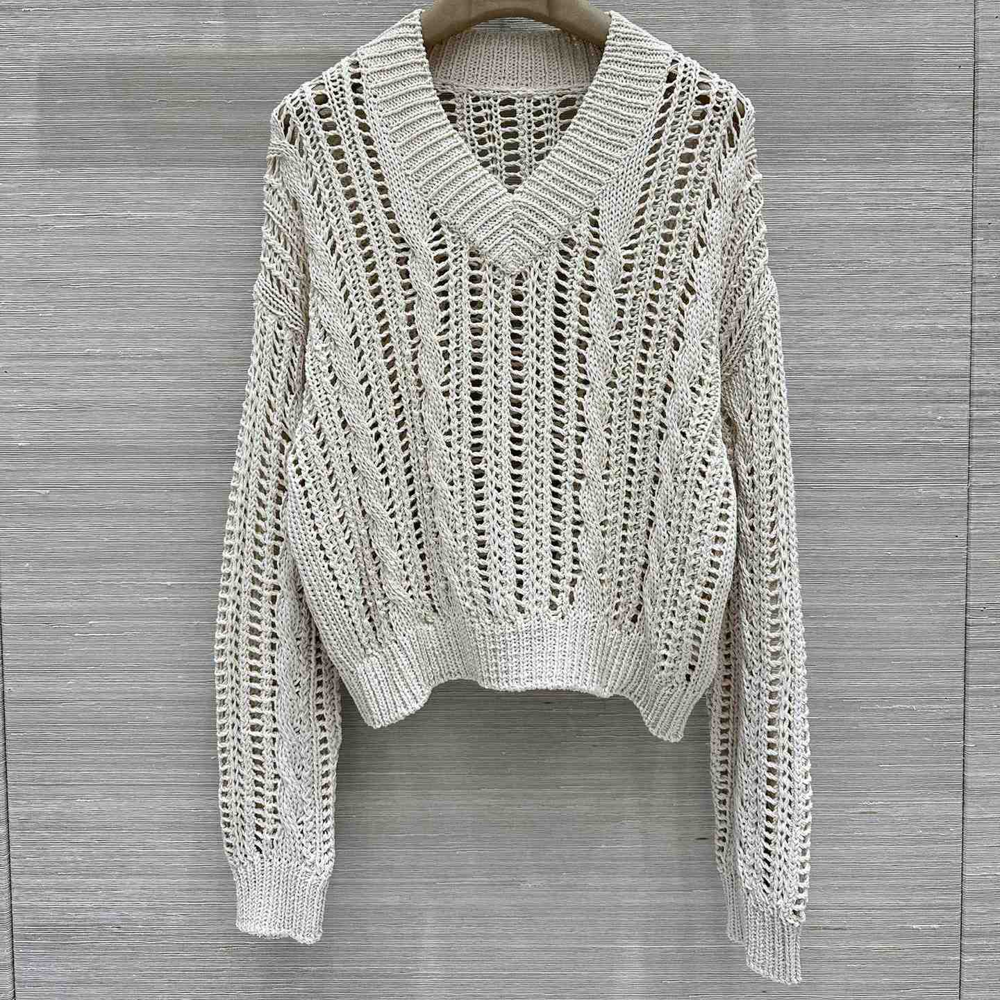 Brunello Cucinelli Jute And Cotton Cable & Mesh Sweater - PerfectKickZ