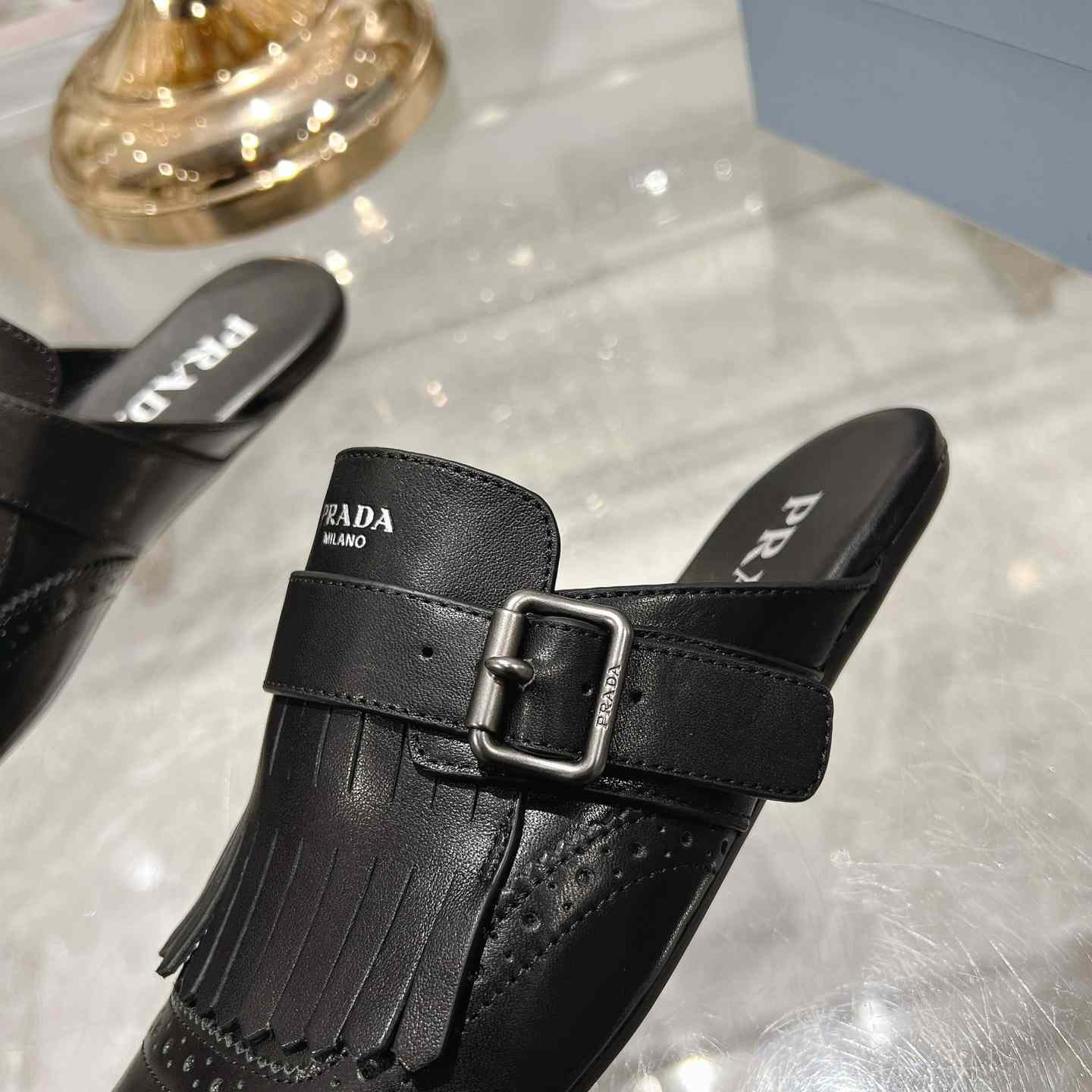 Prada Shuffle Fringed Monk Strap Leather Mules - PerfectKickZ