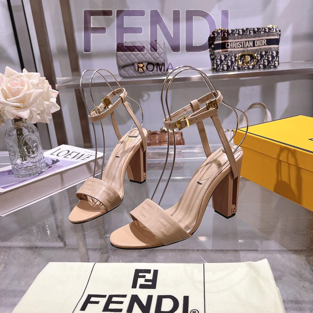 Fendi Delfina Beige FF Nappa Leather High-heeled Sandals - PerfectKickZ