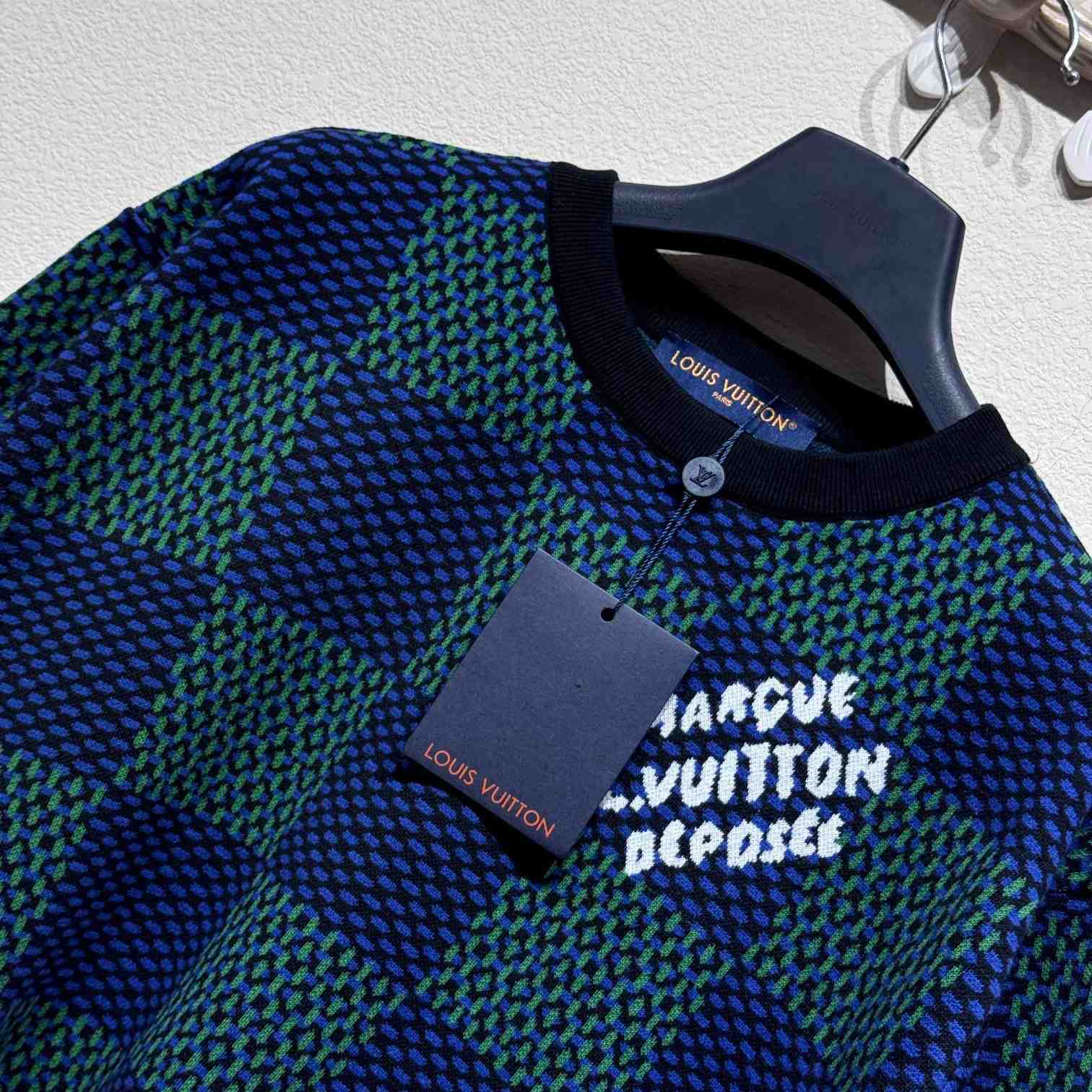 Louis Vuitton Jacquard Damier Short-Sleeved Cotton Crewneck   1AHBCT - PerfectKickZ