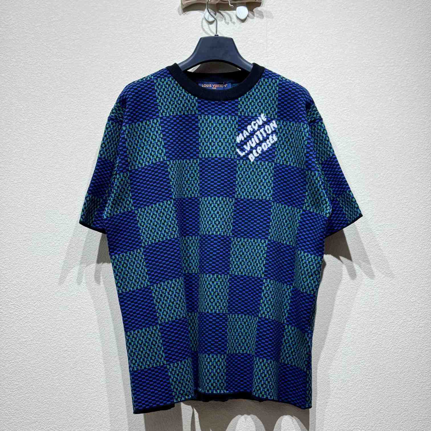 Louis Vuitton Jacquard Damier Short-Sleeved Cotton Crewneck   1AHBCT - PerfectKickZ
