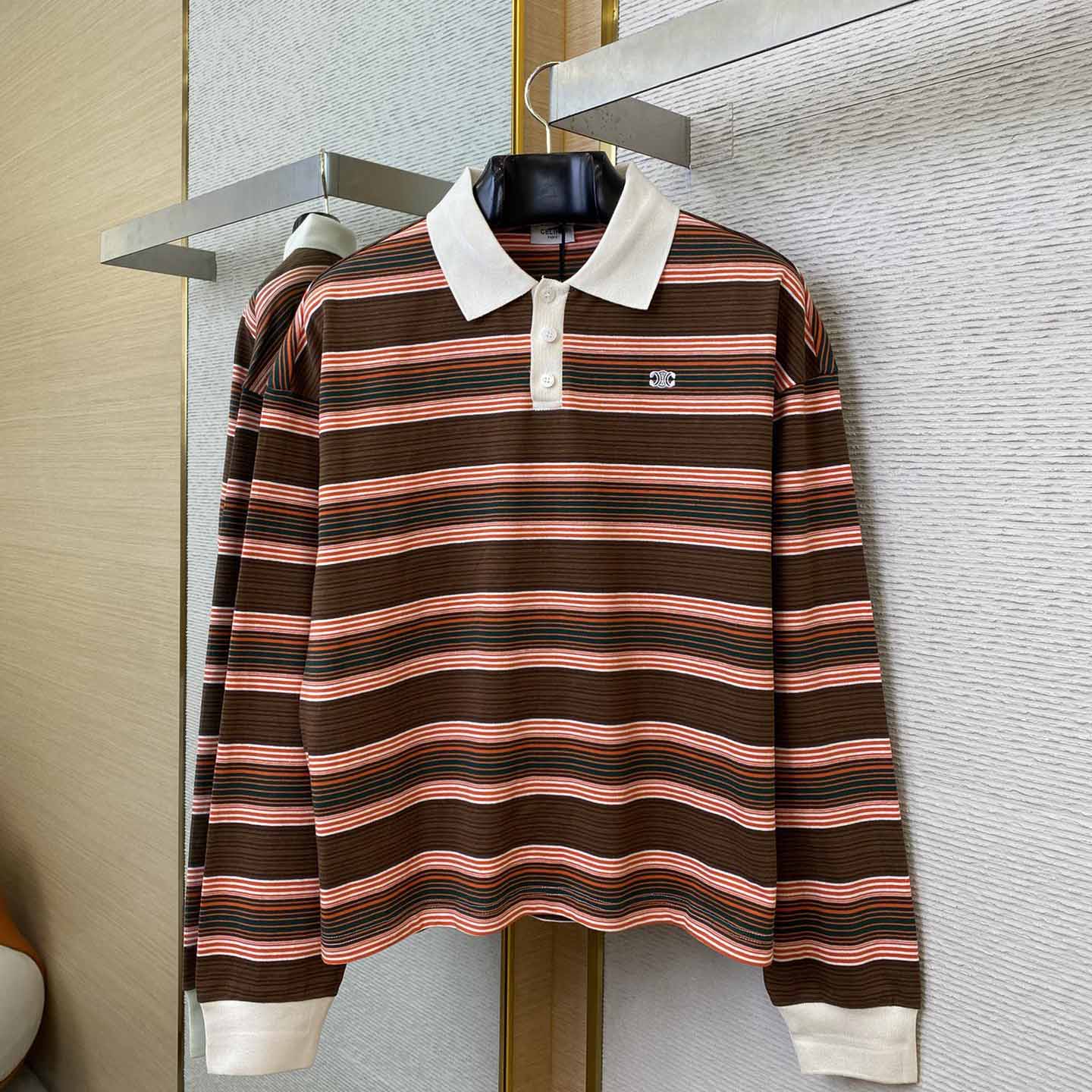 Celine Triomphe Cropped Polo Shirt In Striped Cotton - PerfectKickZ