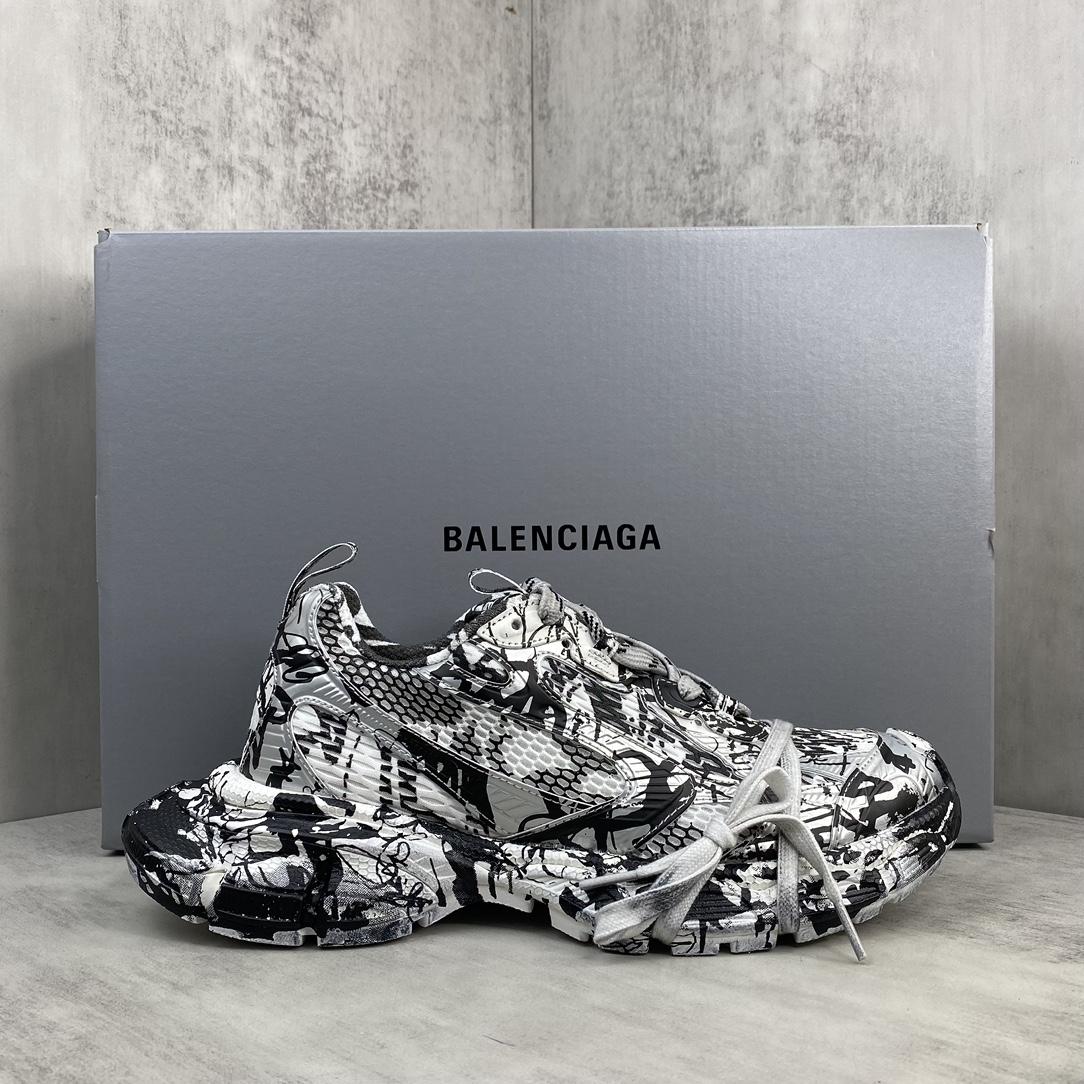 Balenciaga Track Graffiti Sneaker In White And Black Mesh And Nylon - PerfectKickZ