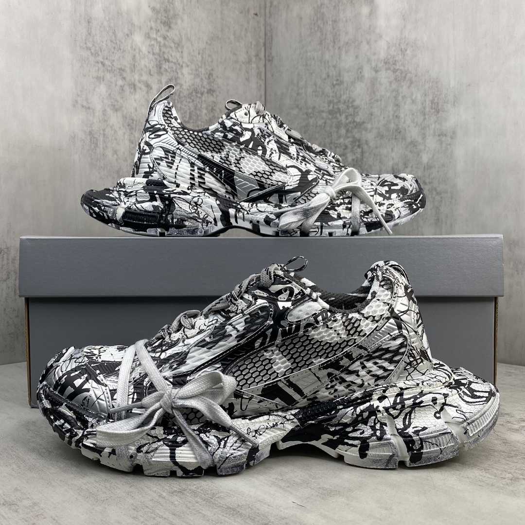 Balenciaga Track Graffiti Sneaker In White And Black Mesh And Nylon - PerfectKickZ