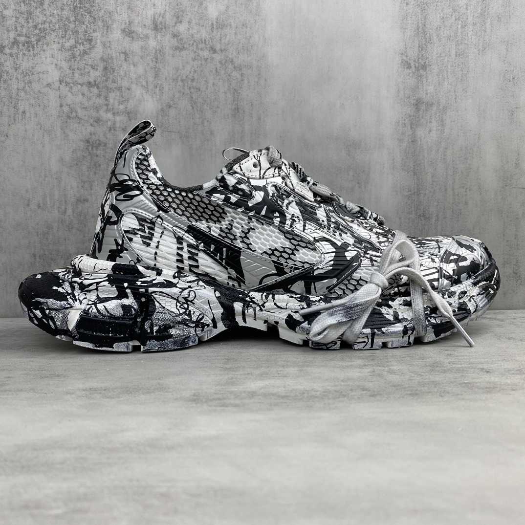 Balenciaga Track Graffiti Sneaker In White And Black Mesh And Nylon - PerfectKickZ
