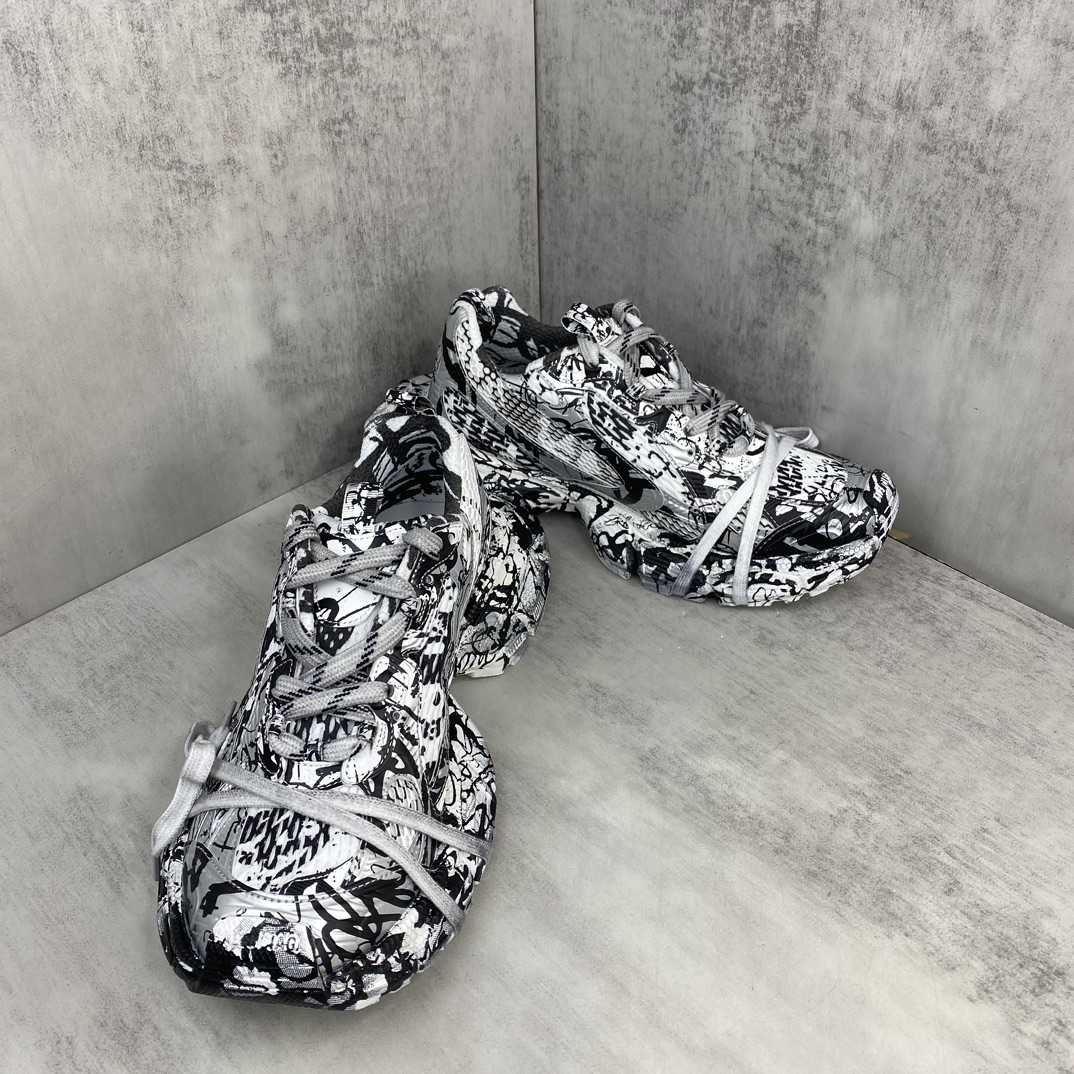 Balenciaga Track Graffiti Sneaker In White And Black Mesh And Nylon - PerfectKickZ