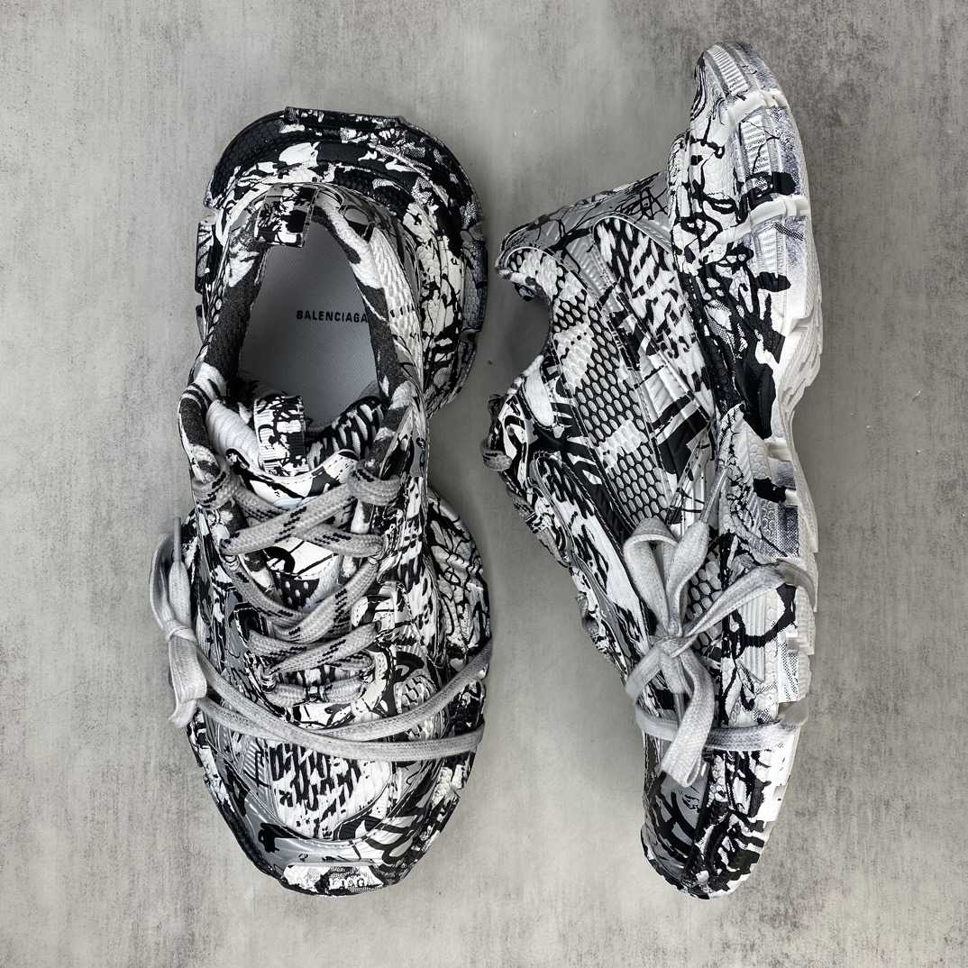 Balenciaga Track Graffiti Sneaker In White And Black Mesh And Nylon - PerfectKickZ
