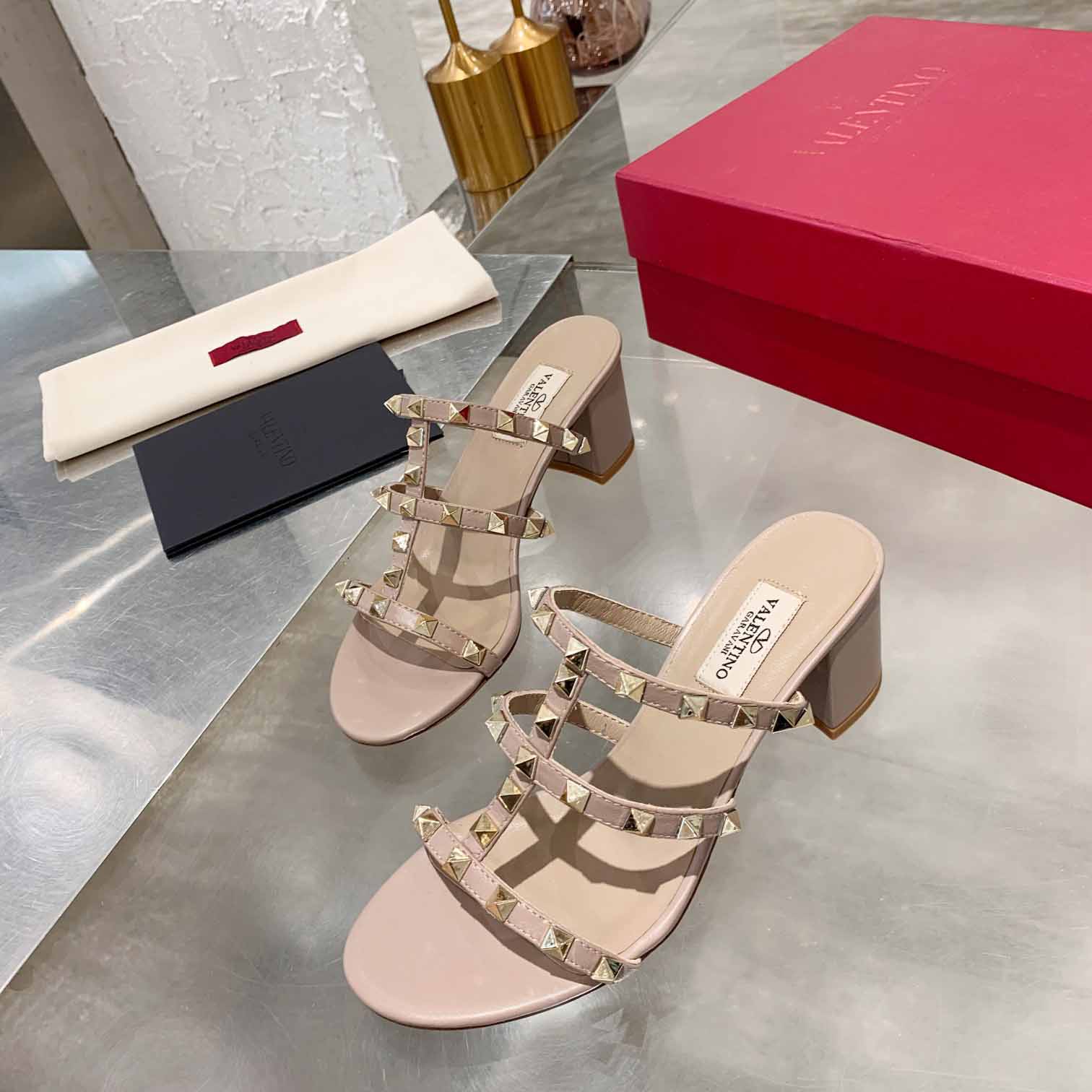 Valenti Rockstud Calfskin Leather Slide Sandal  - PerfectKickZ