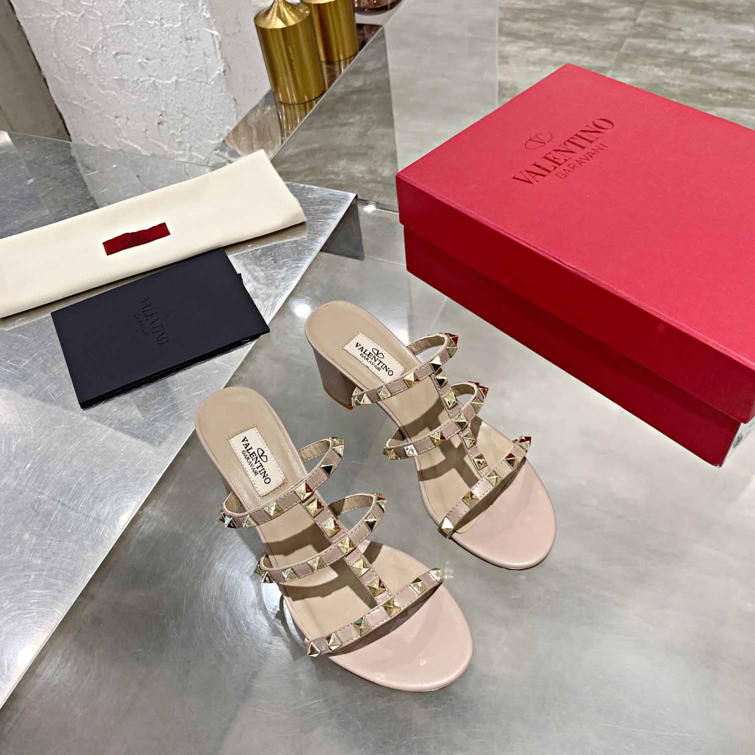 Valenti Rockstud Calfskin Leather Slide Sandal  - PerfectKickZ
