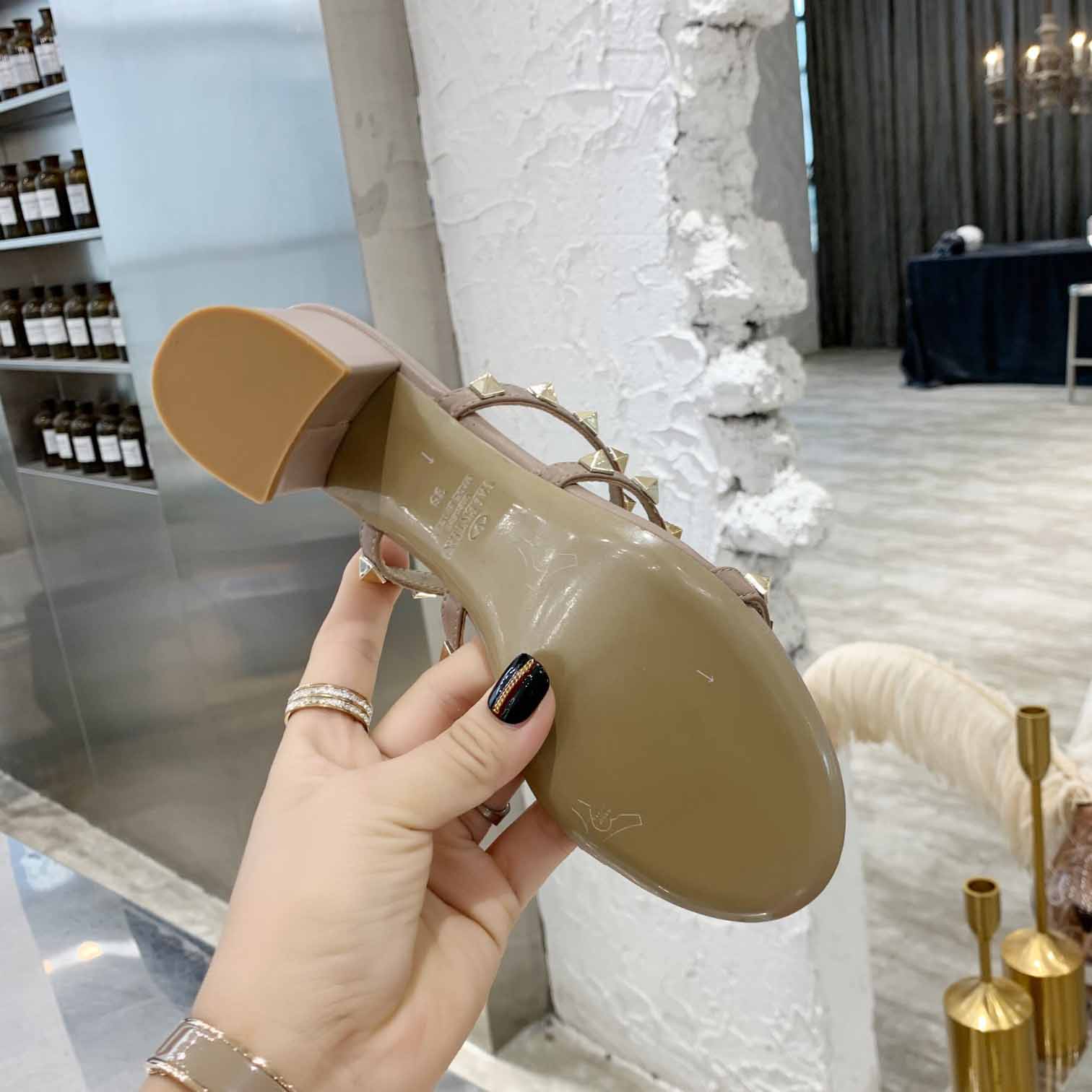 Valenti Rockstud Calfskin Leather Slide Sandal  - PerfectKickZ