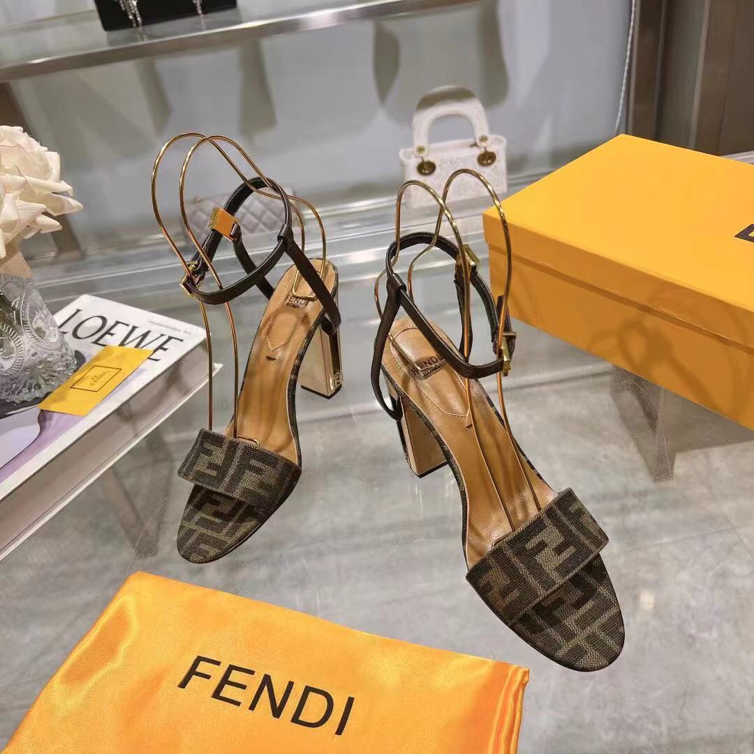 Fendi Delfina Brown Fabric High-heeled Sandals - PerfectKickZ