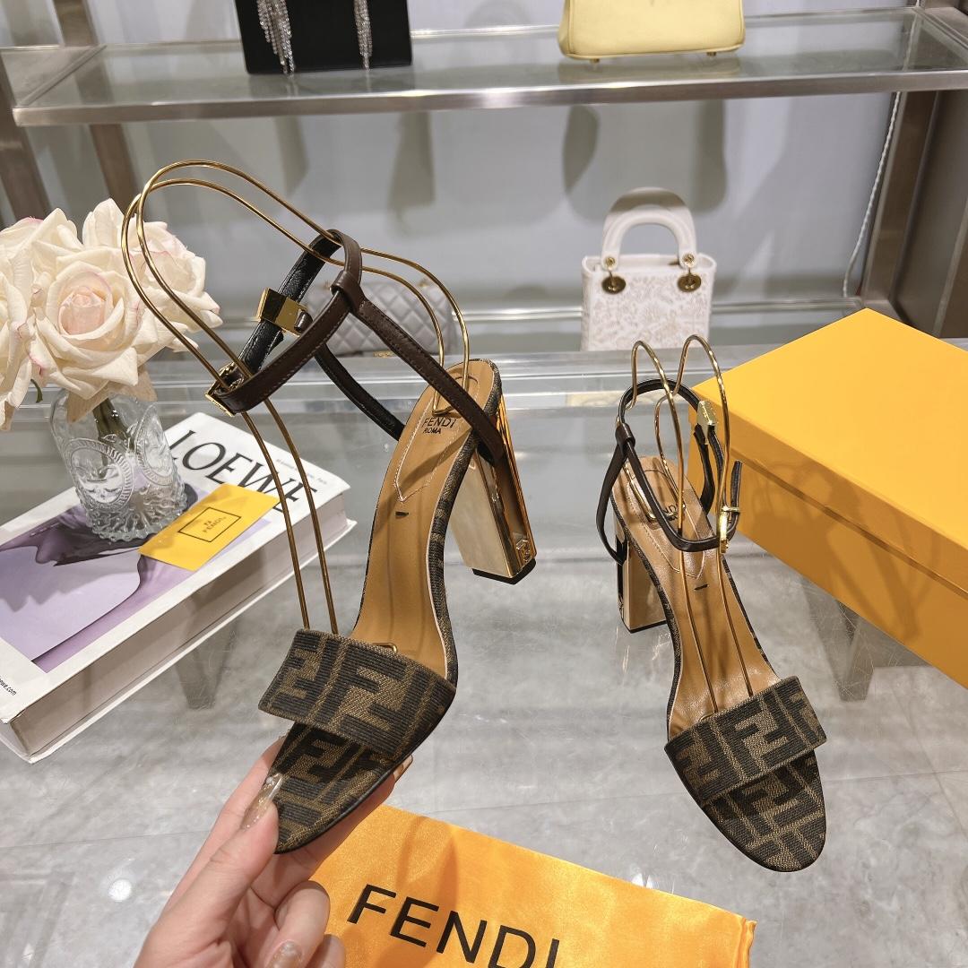 Fendi Delfina Brown Fabric High-heeled Sandals - PerfectKickZ