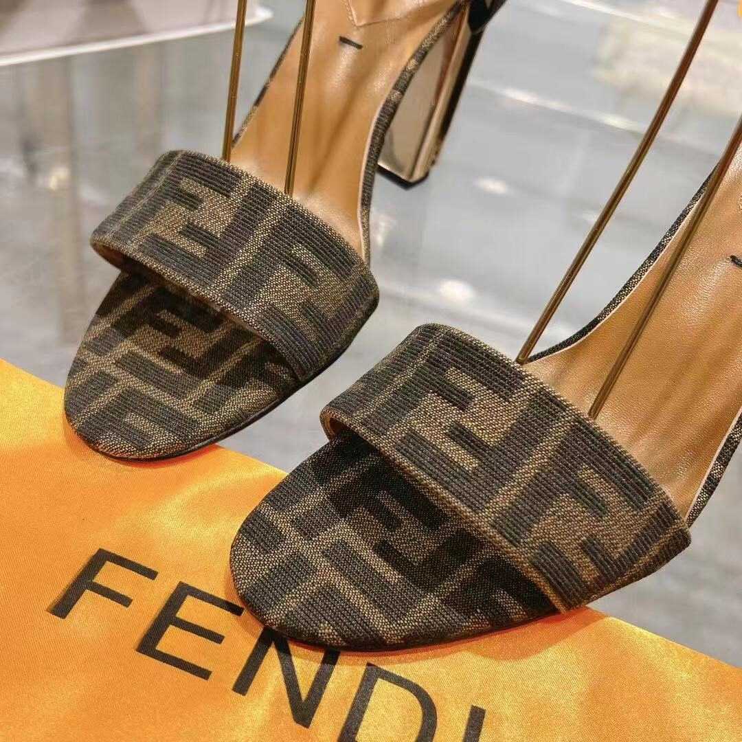 Fendi Delfina Brown Fabric High-heeled Sandals - PerfectKickZ