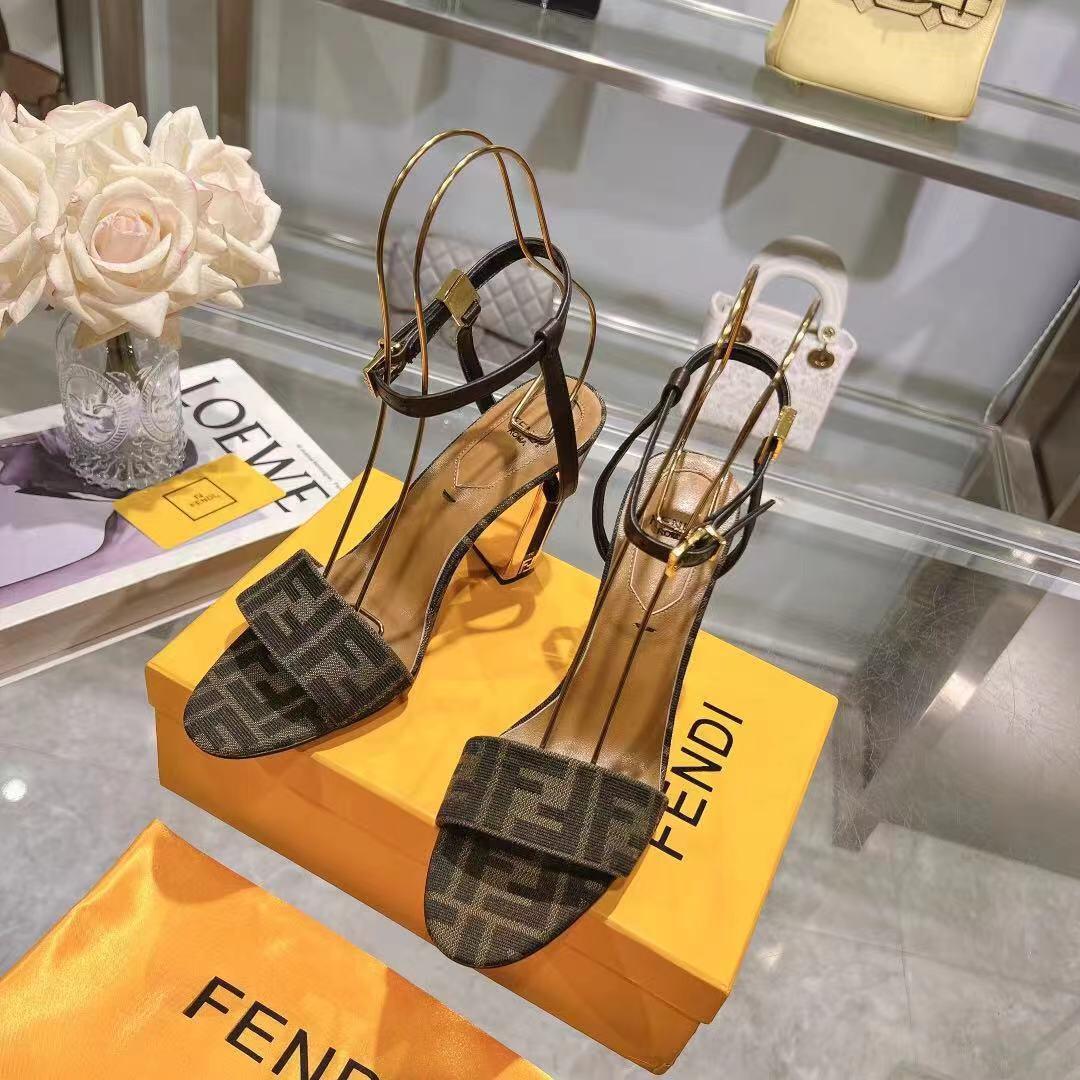 Fendi Delfina Brown Fabric High-heeled Sandals - PerfectKickZ