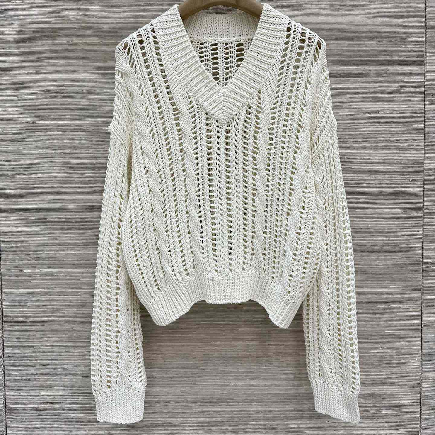 Brunello Cucinelli Jute And Cotton Cable & Mesh Sweater - PerfectKickZ