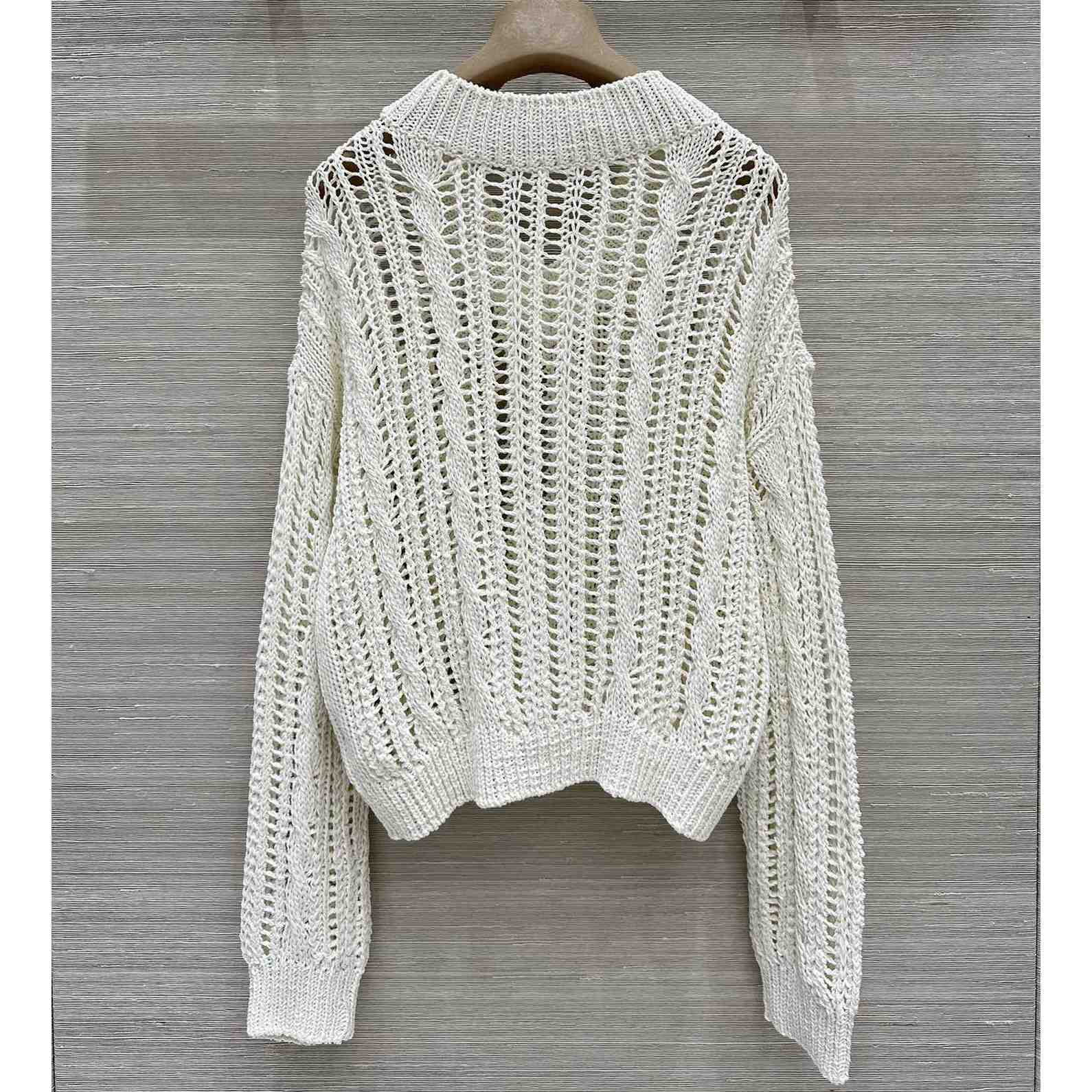 Brunello Cucinelli Jute And Cotton Cable & Mesh Sweater - PerfectKickZ