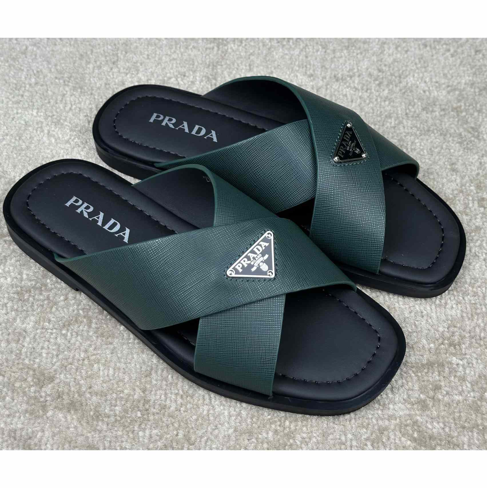 Prada Crisscross Leather Slides - PerfectKickZ