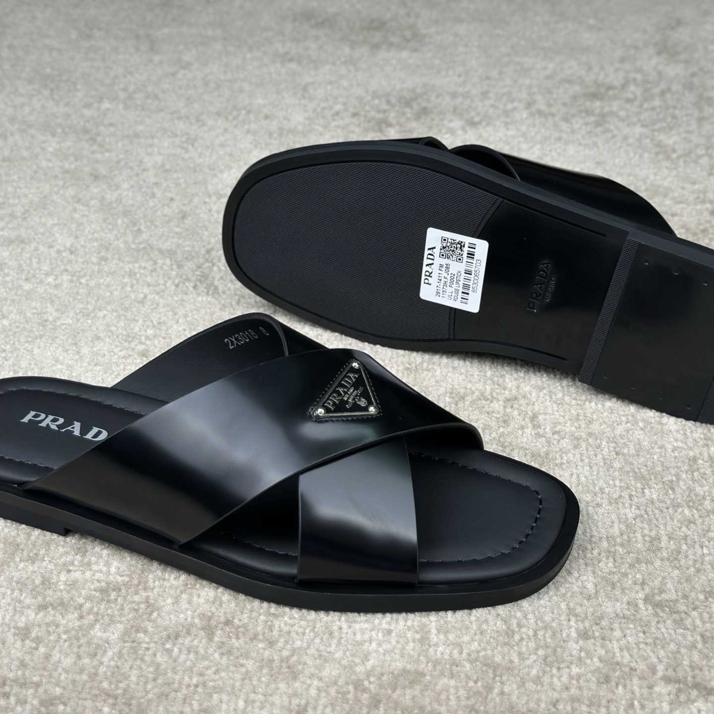 Prada Crisscross Leather Slides - 