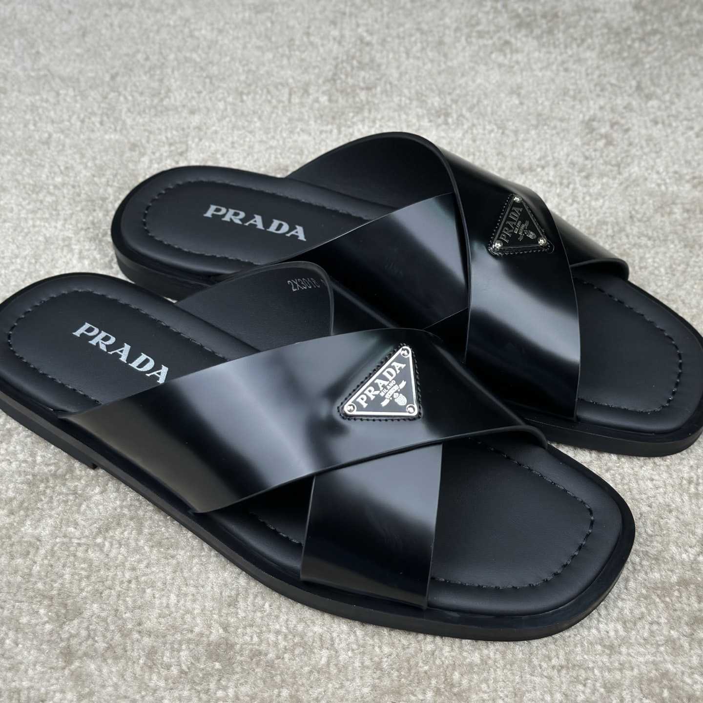 Prada Crisscross Leather Slides - PerfectKickZ