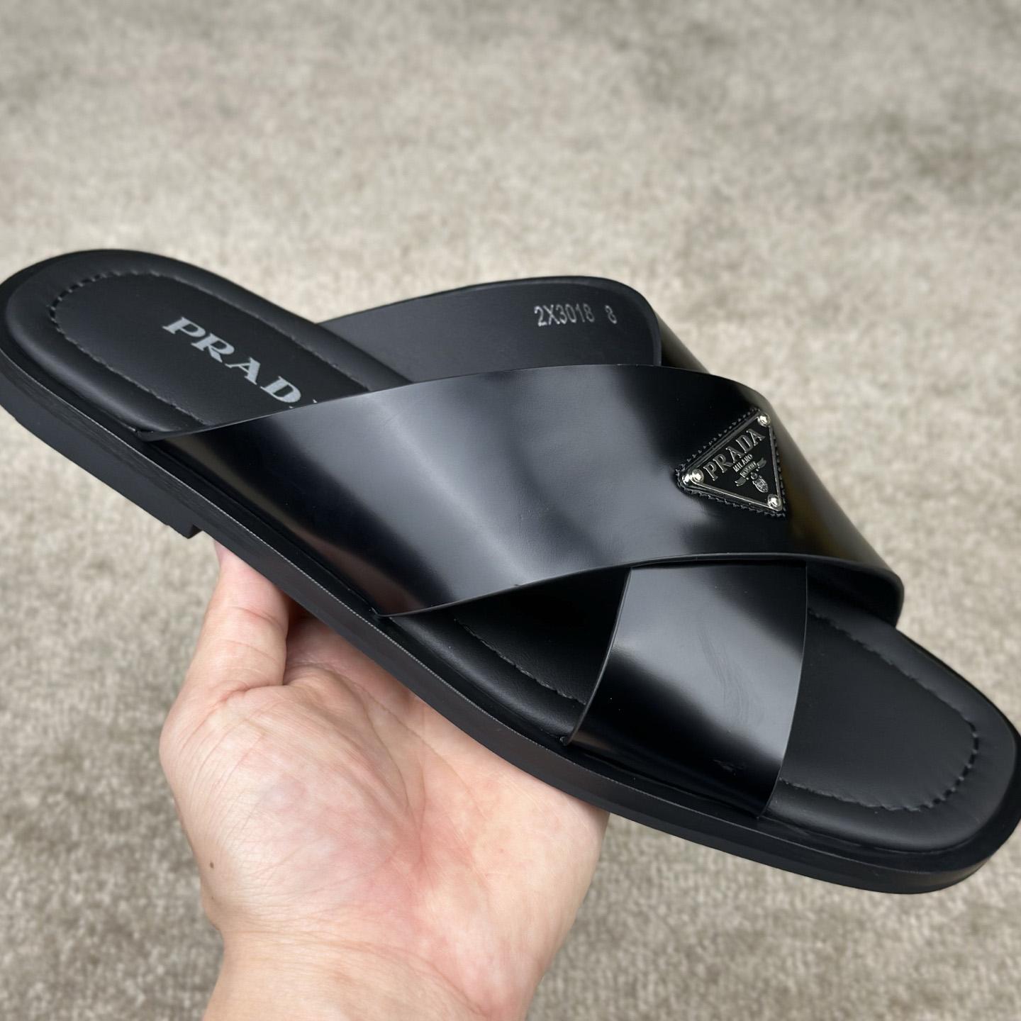Prada Crisscross Leather Slides - 
