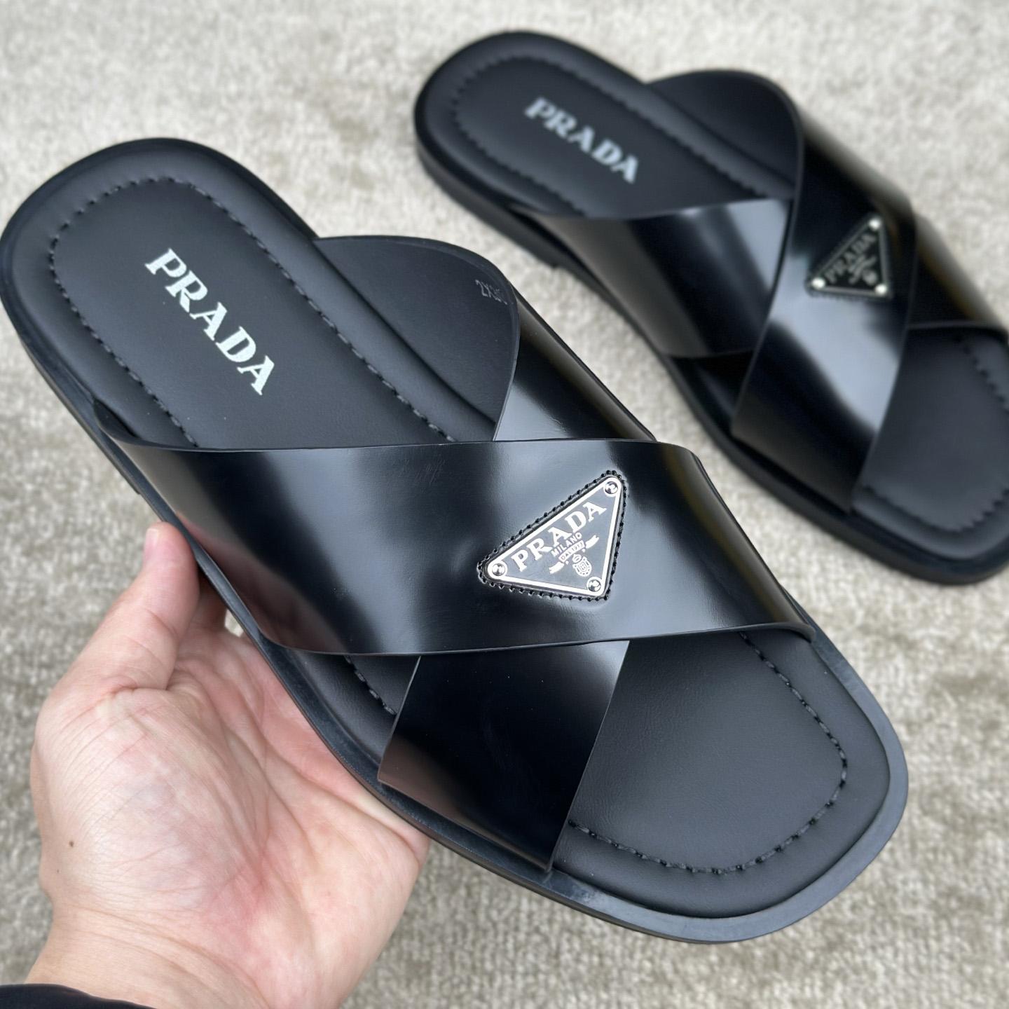 Prada Crisscross Leather Slides - 