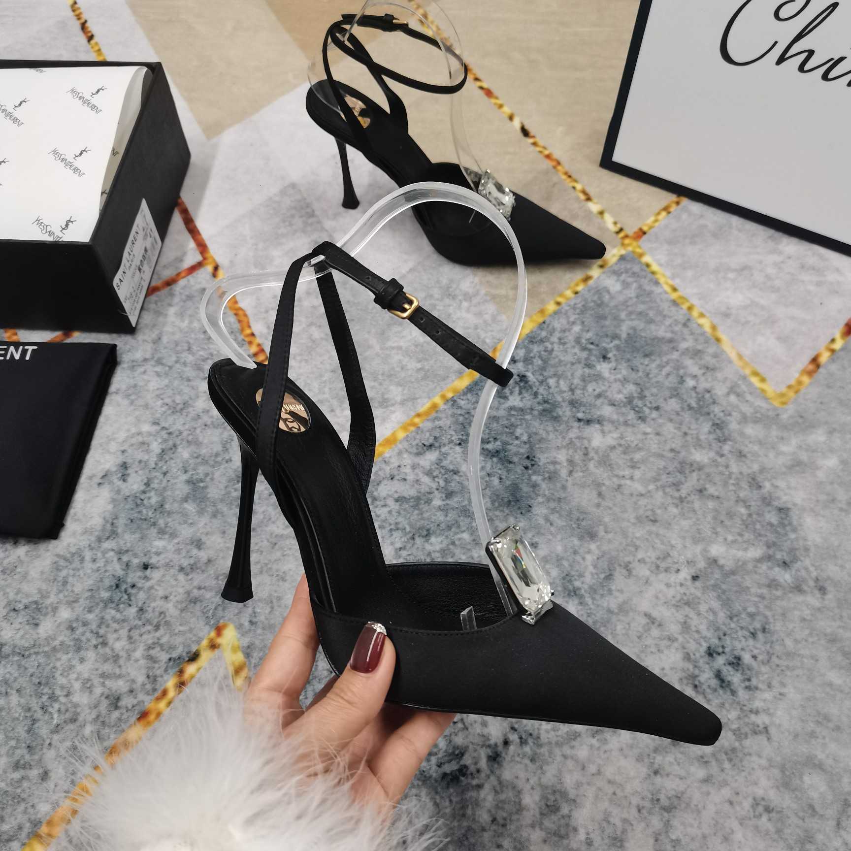 Saint Laurent Harlow Pumps In Satin Crepe And Crystals - PerfectKickZ