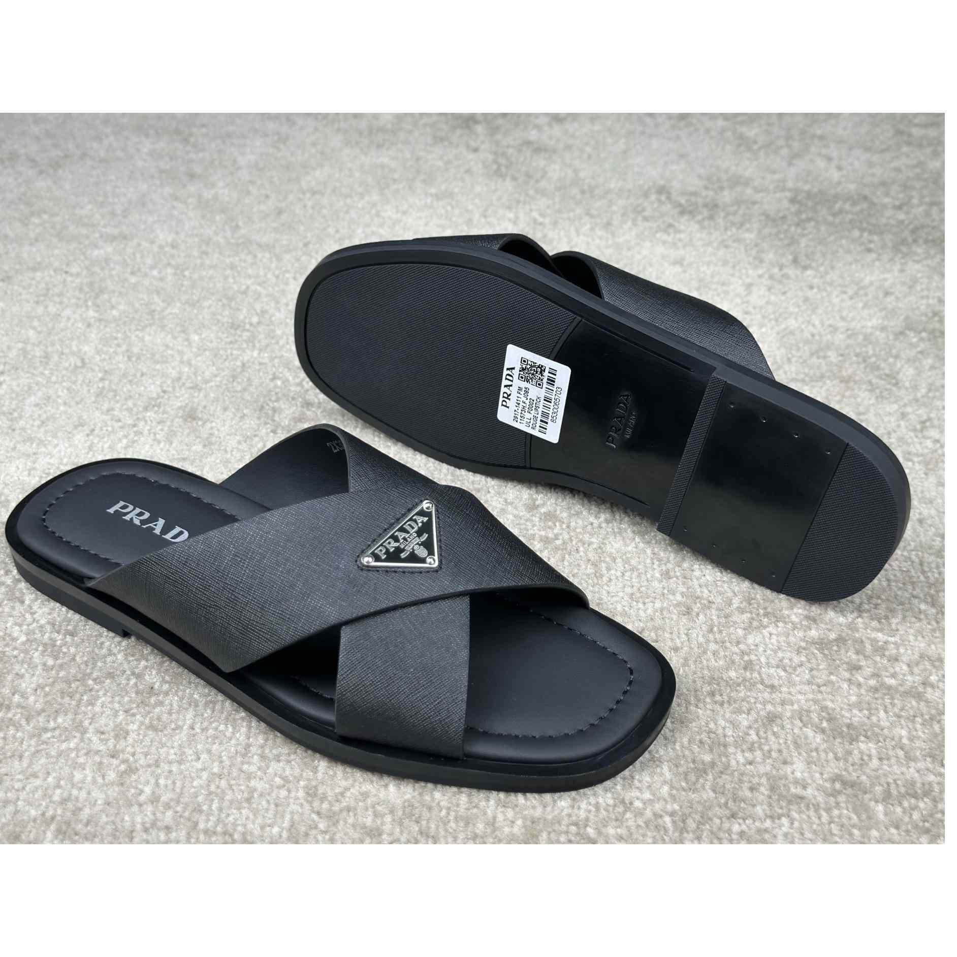 Prada Crisscross Leather Slides - 