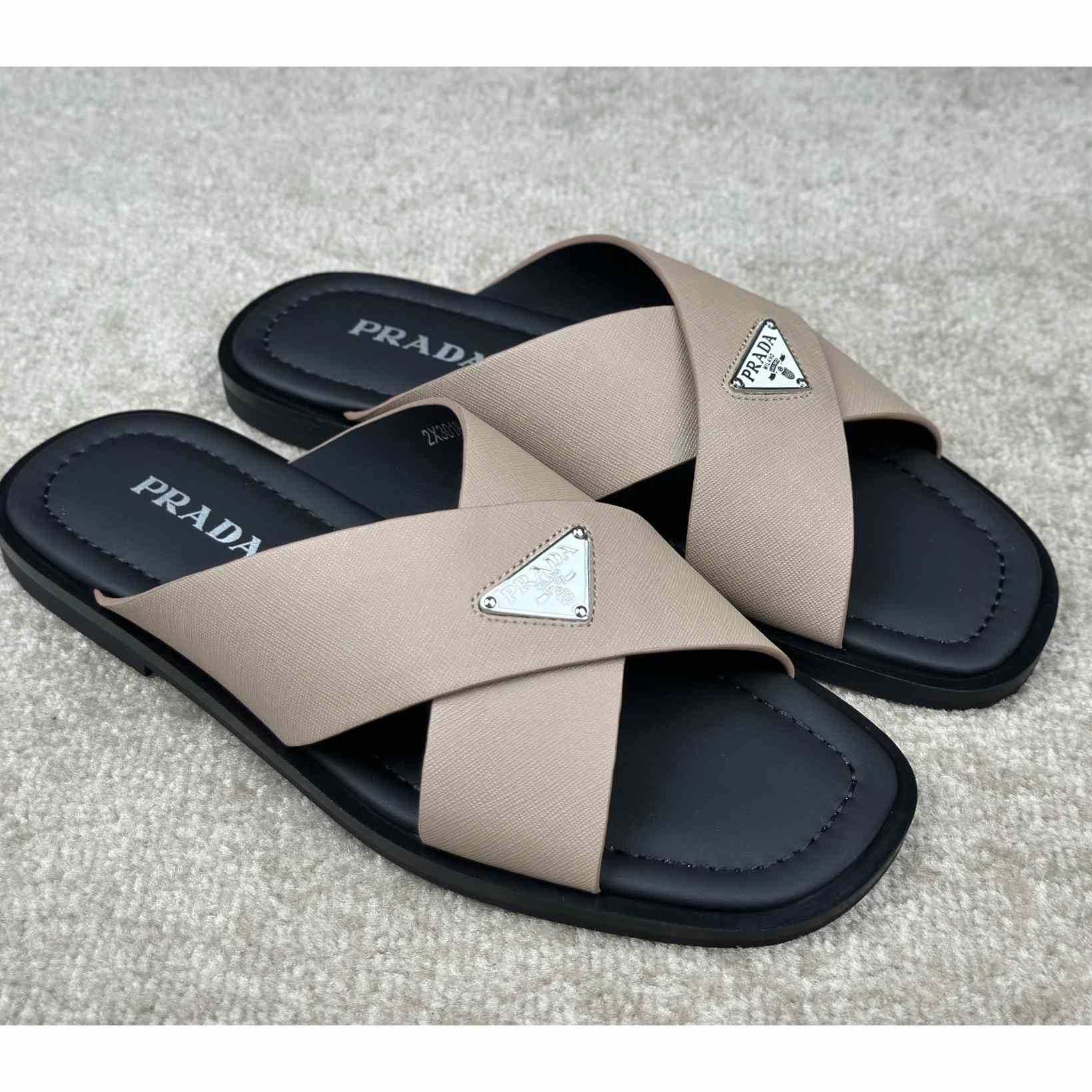 Prada Crisscross Leather Slides - PerfectKickZ