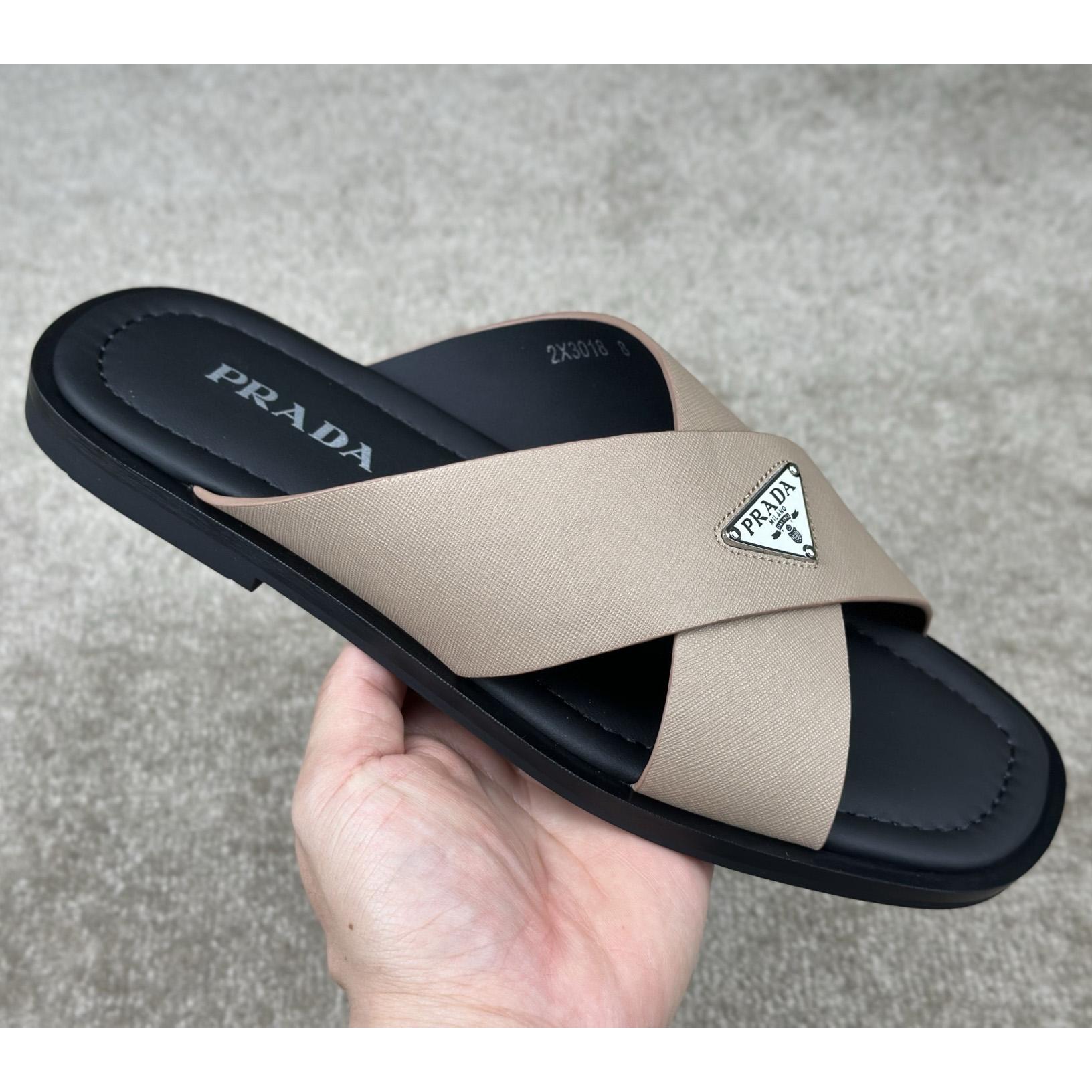Prada Crisscross Leather Slides - 