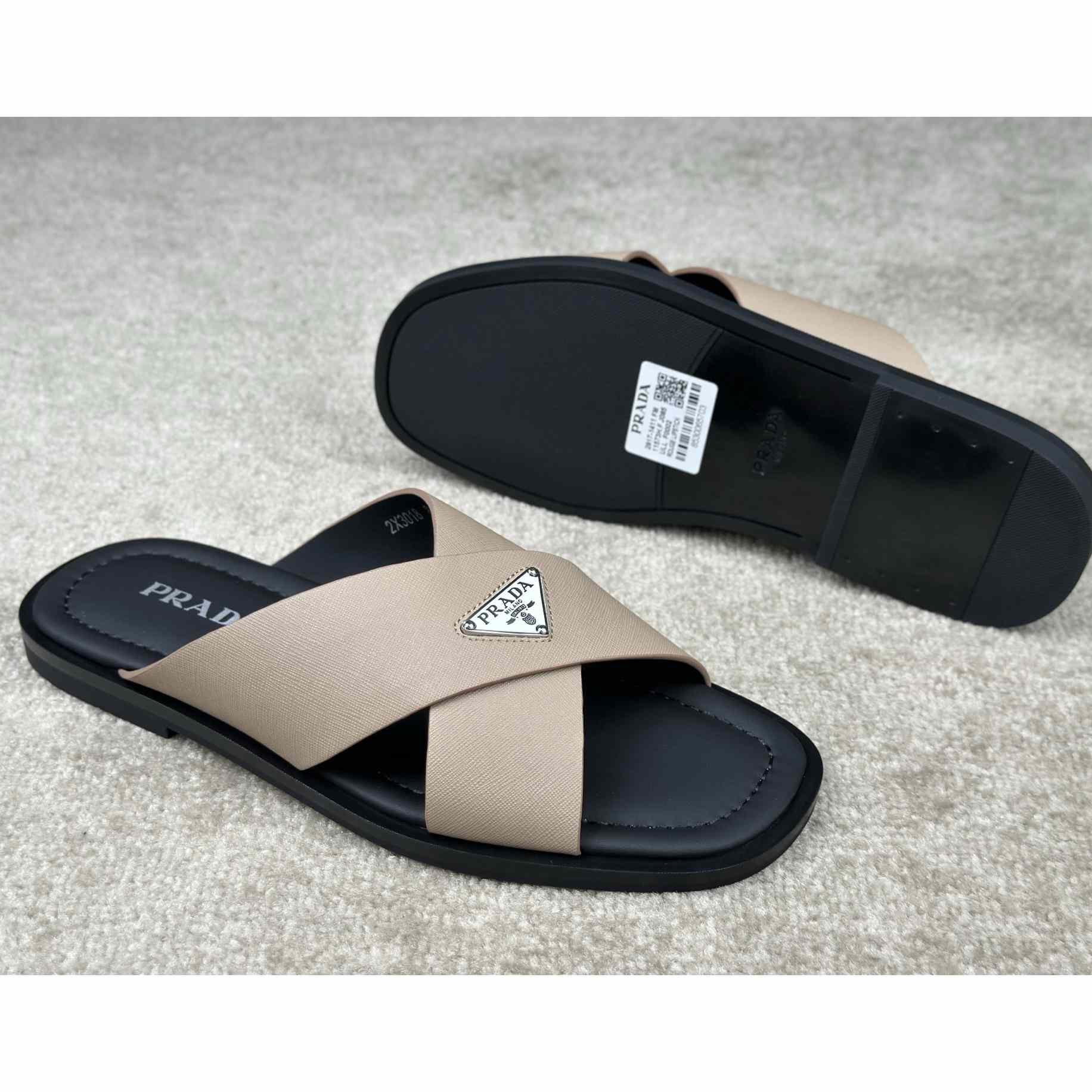 Prada Crisscross Leather Slides - 