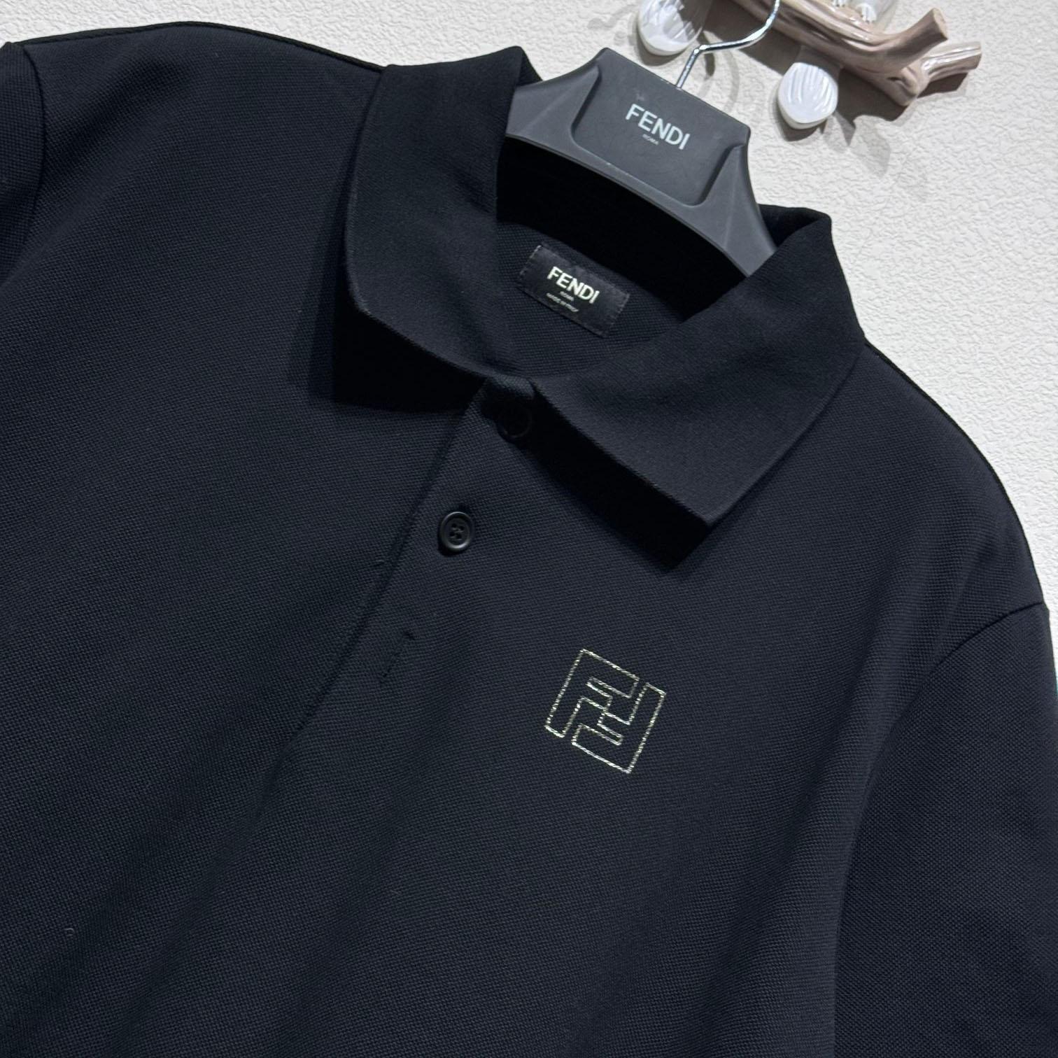 Fendi Black Cotton Polo Shirt - PerfectKickZ